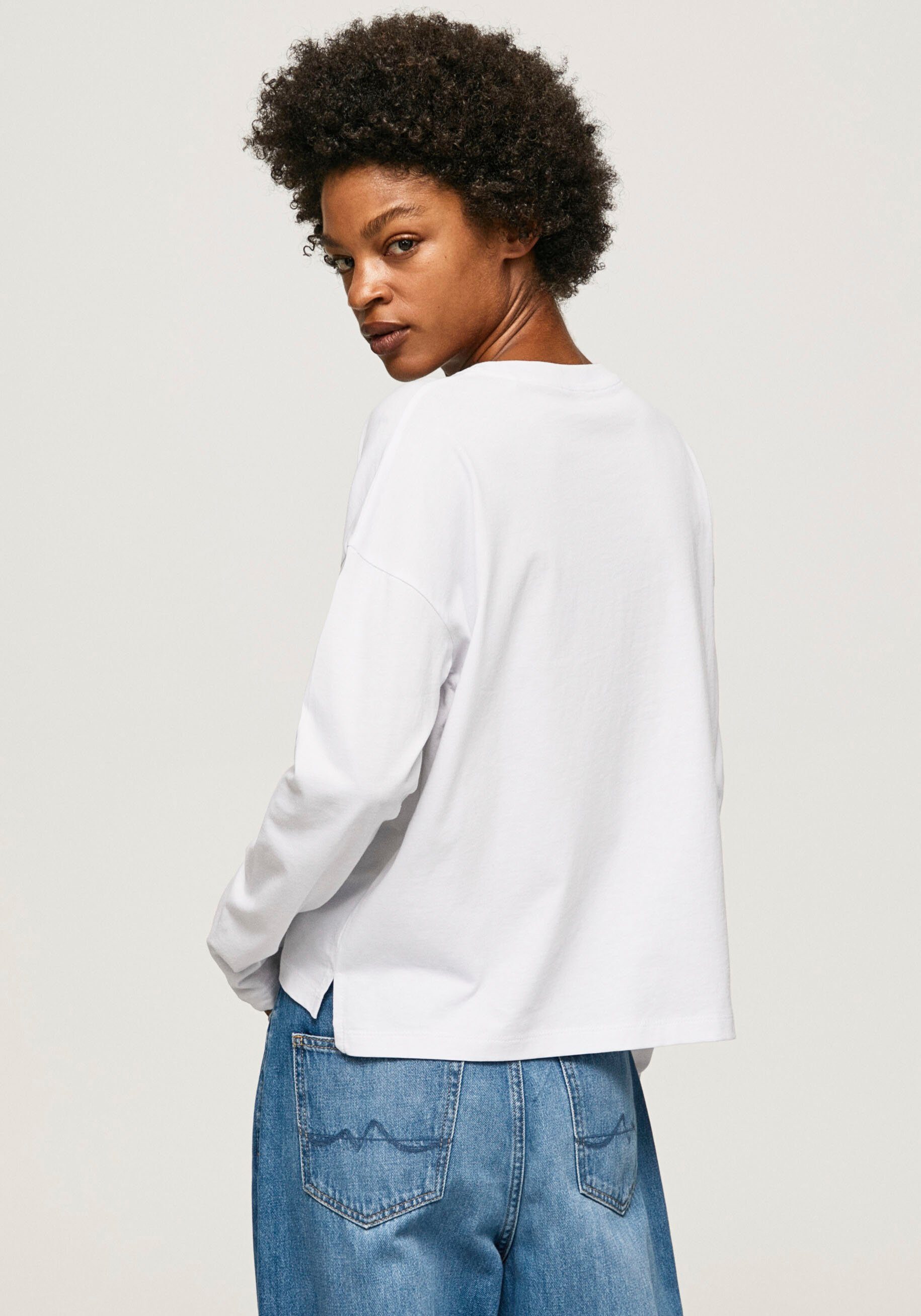 LULU floralem großem, Frontprint Langarmshirt weiß mit Pepe Jeans