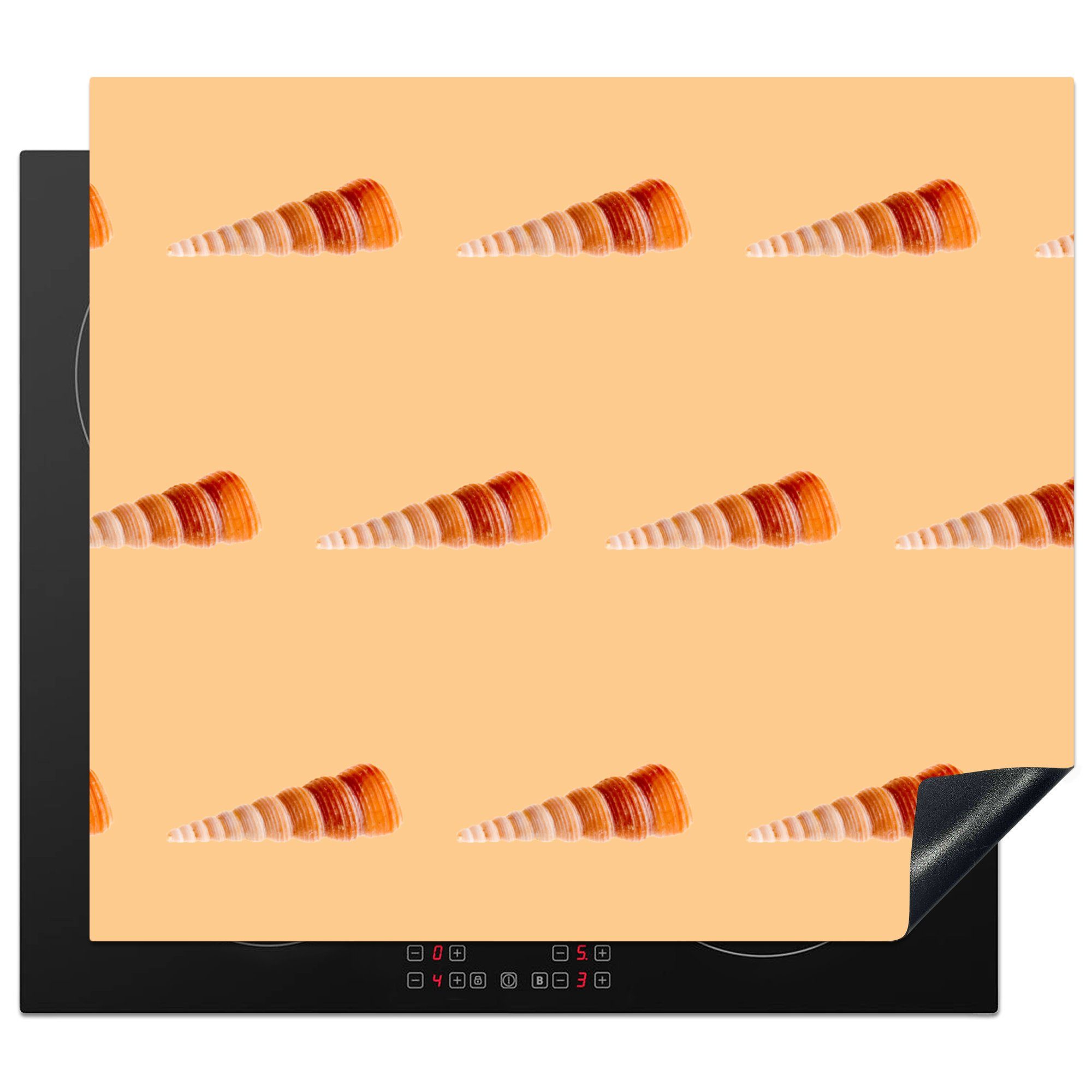 Muster Vinyl, - 59x52 - küche, Induktionsmatte Herdblende-/Abdeckplatte für MuchoWow cm, Ceranfeldabdeckung Orange, die (1 tlg), Muscheln
