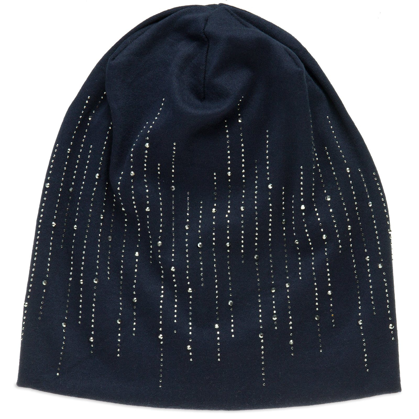 Flanell Strass Mütze Caspar Streifen Beanie stylischen Beanie dunkelblau MU142 mit warmem Stoff und