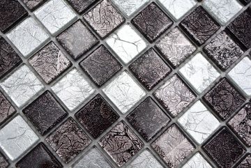 Mosani Mosaikfliesen Mosaikfliese Glasmosaik silber grau schwarz Struktur Metall Optik