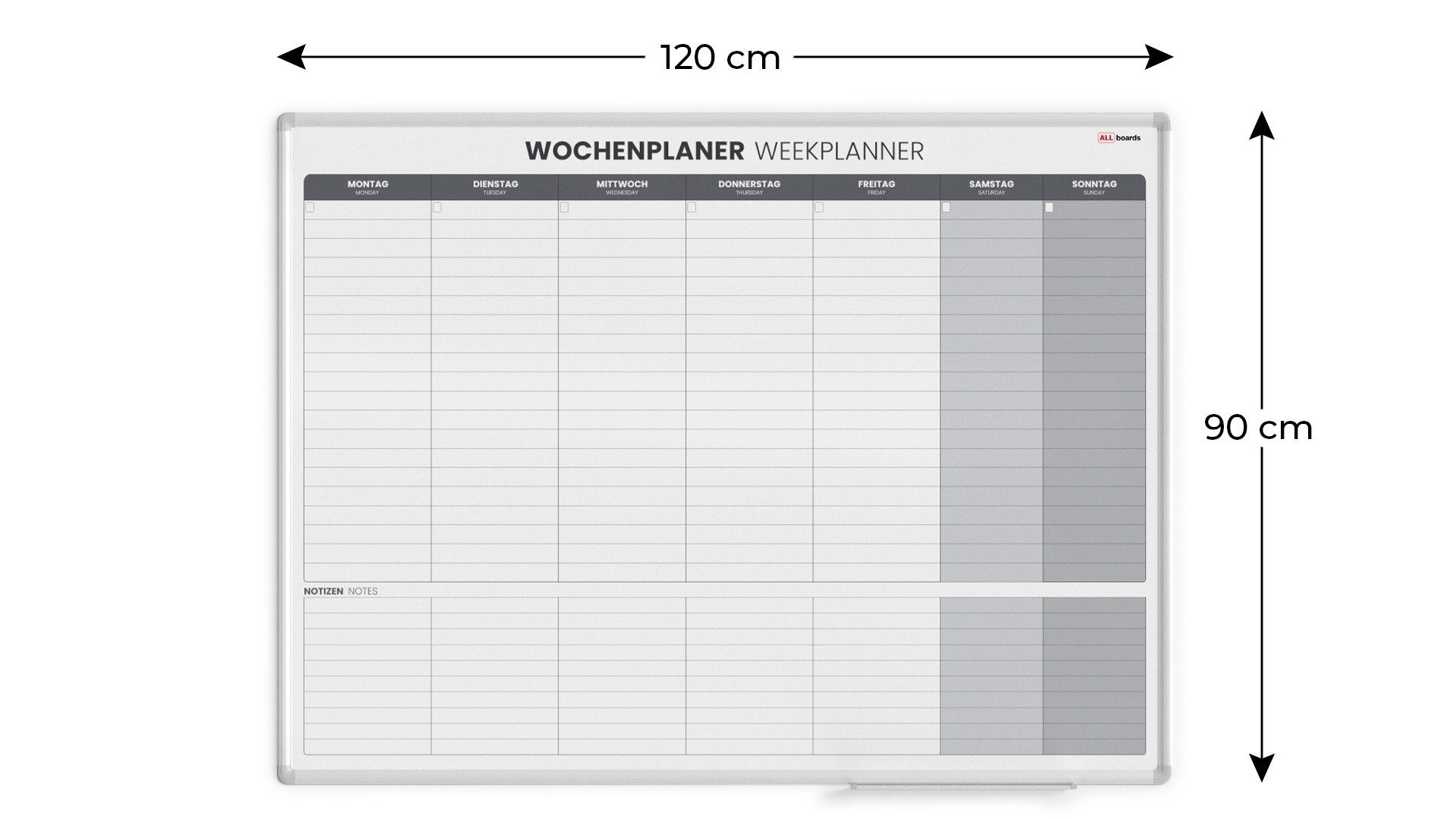 ALLboards Tafel Magnetischer Wochenplaner 120x90cm für Wochensplanungen