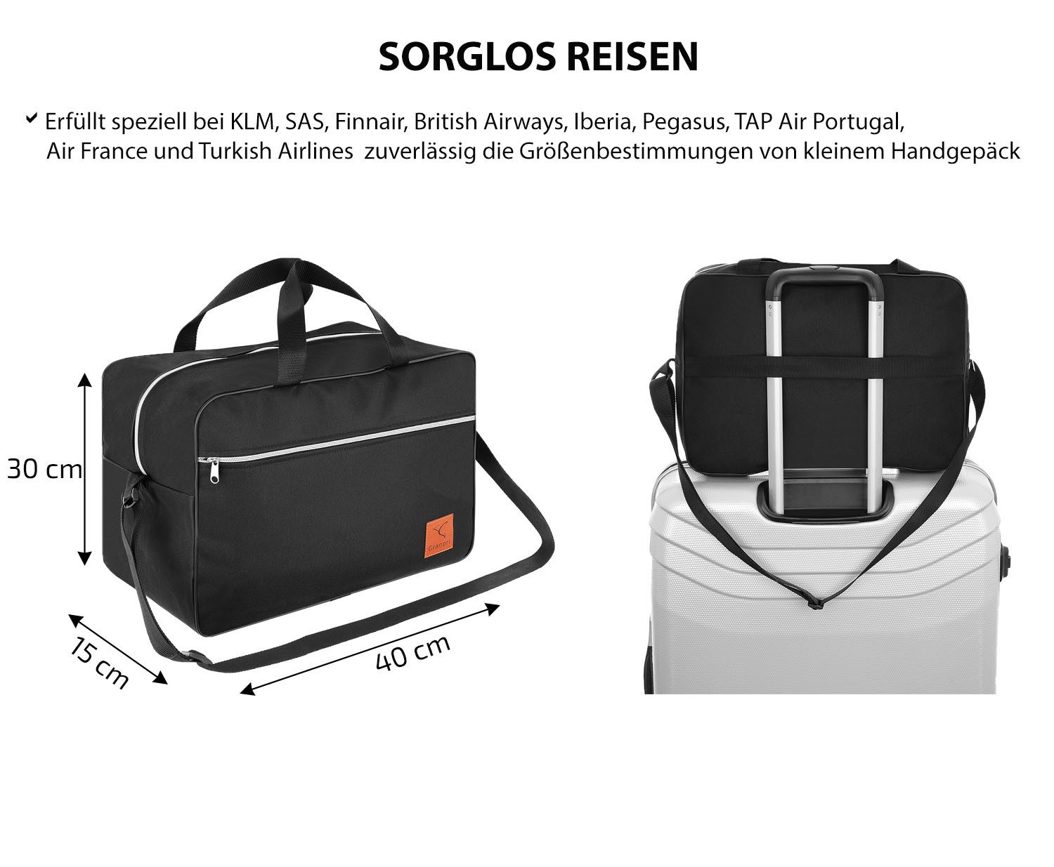 Granori Reisetasche Handgepäck 40x30x15 cm als Flugzeug Kabinentasche, idea günstig online kaufen