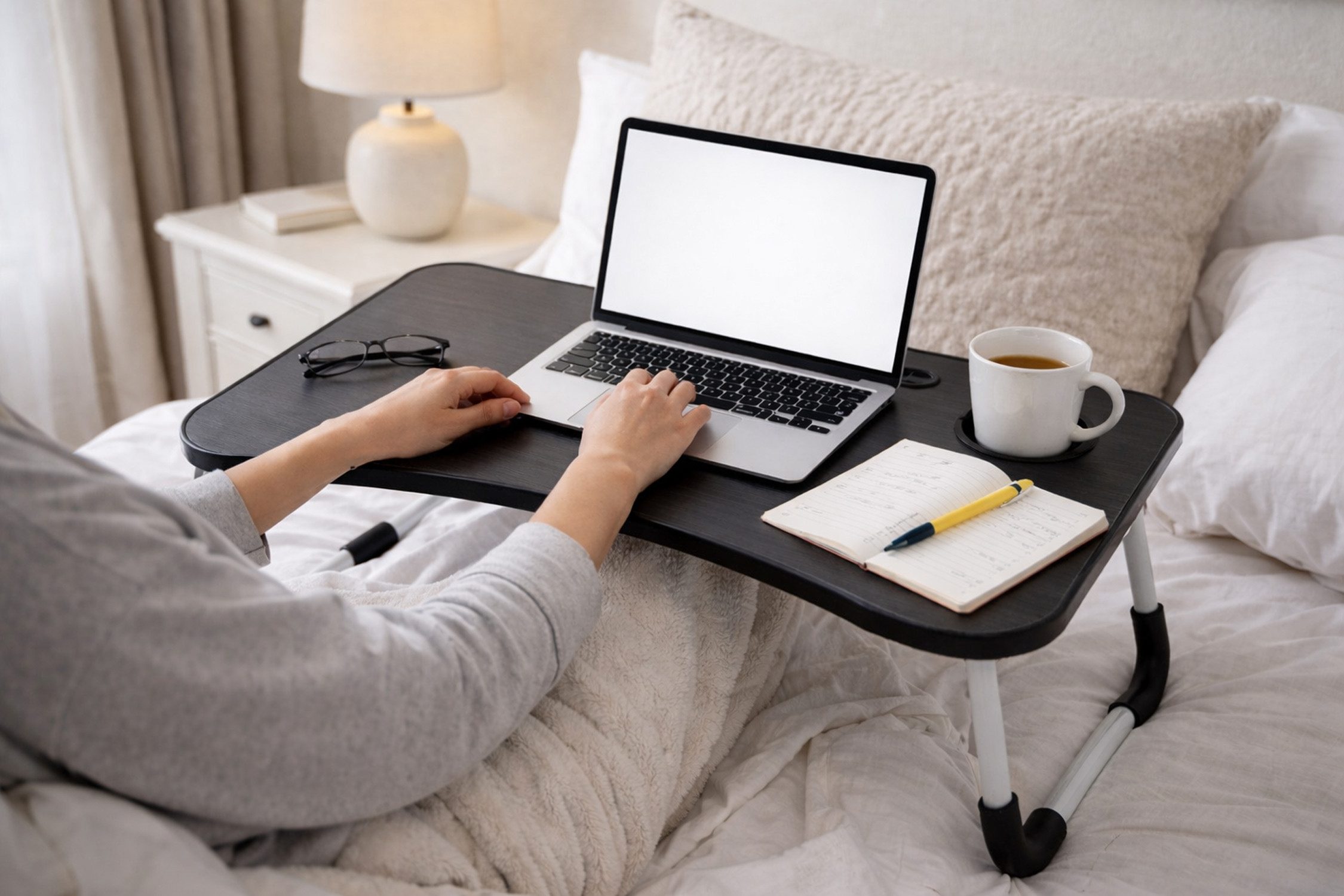 Mojawo Laptop Tablett Betttisch Frühstückstablett Serviertablett Laptoptisch Tablettisch, Holz