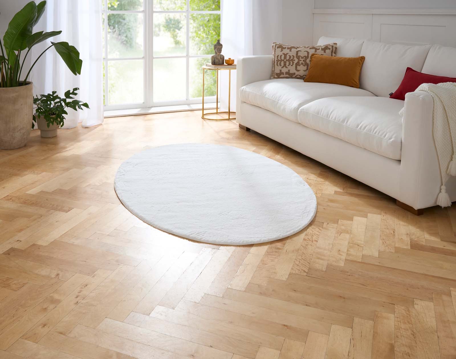 TaraCarpet Teppich Hasenfell Bora Soft, oval, Höhe: 14 mm, Hasenfell weiß Wohnzimmer Schlafzimmer Esszimmer 100X150 oval