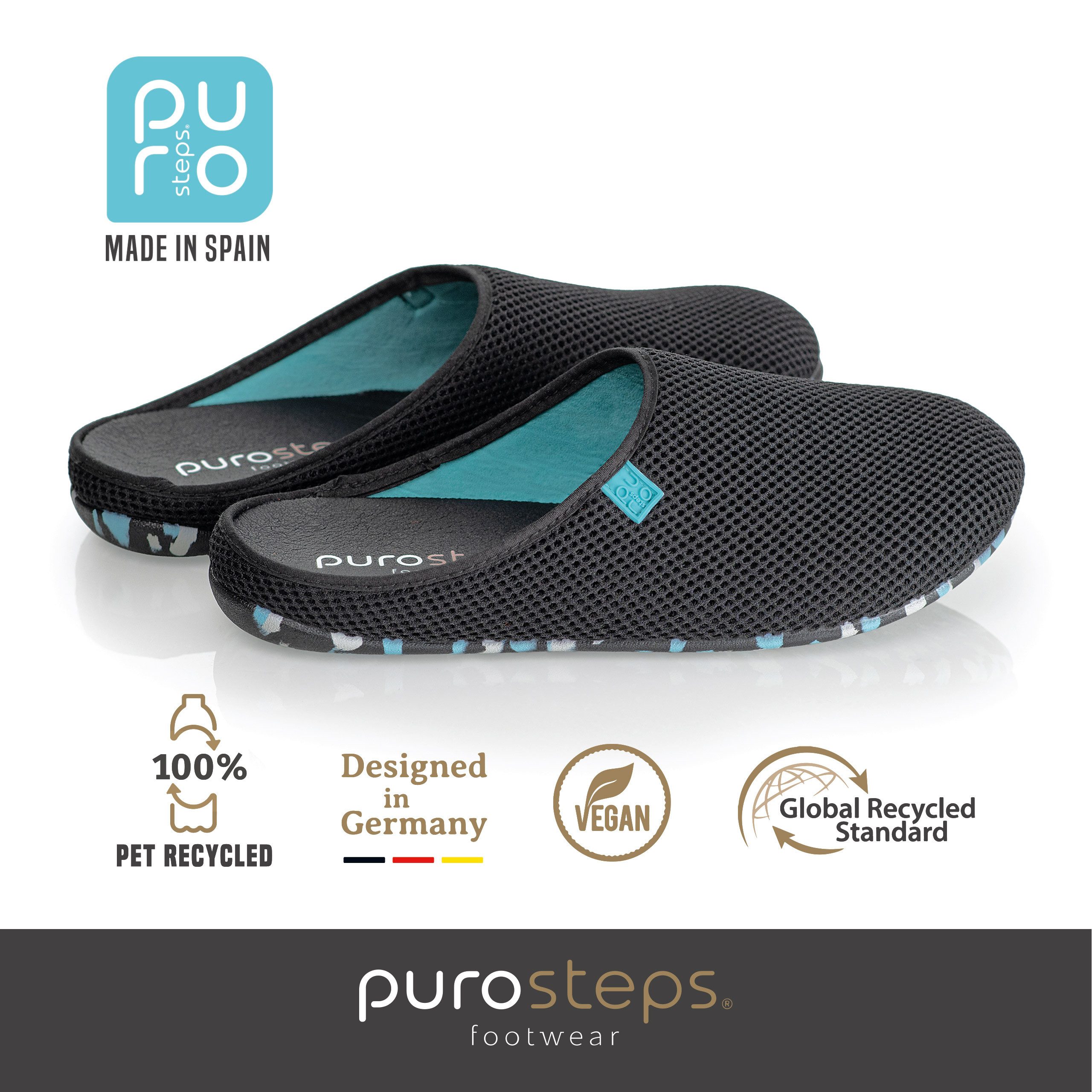 purosteps Casa-Eco Hausschuh Hergestellt aus recycelten PET Flaschen, Handgefertigt, Naturkautschuk