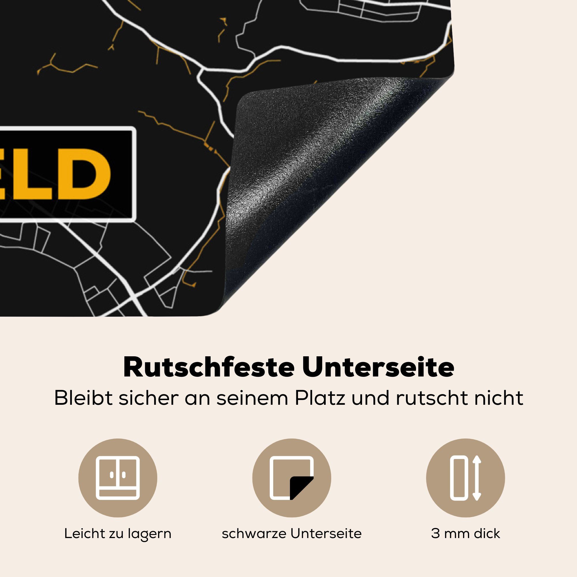 für Deutschland, MuchoWow 78x78 Arbeitsplatte Bielefeld Stadtplan - cm, (1 Ceranfeldabdeckung, Gold Karte tlg), - küche - - Vinyl, Herdblende-/Abdeckplatte