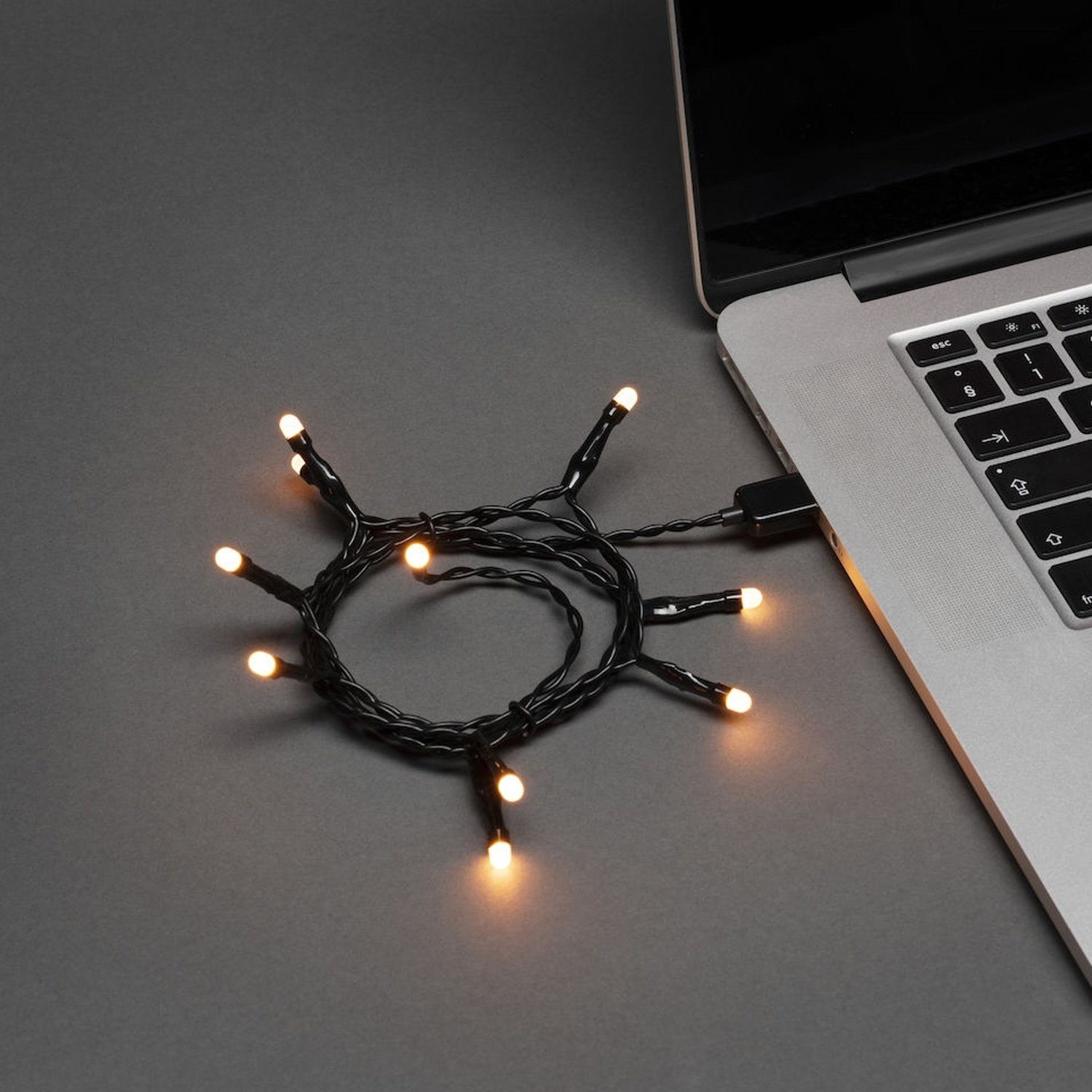 KONSTSMIDE LED-Lichterkette LED Lichterkette gefrostet 35 bernsteinfarbene  LED USB 3,4m Innen Kabel schwarz, 35-flammig