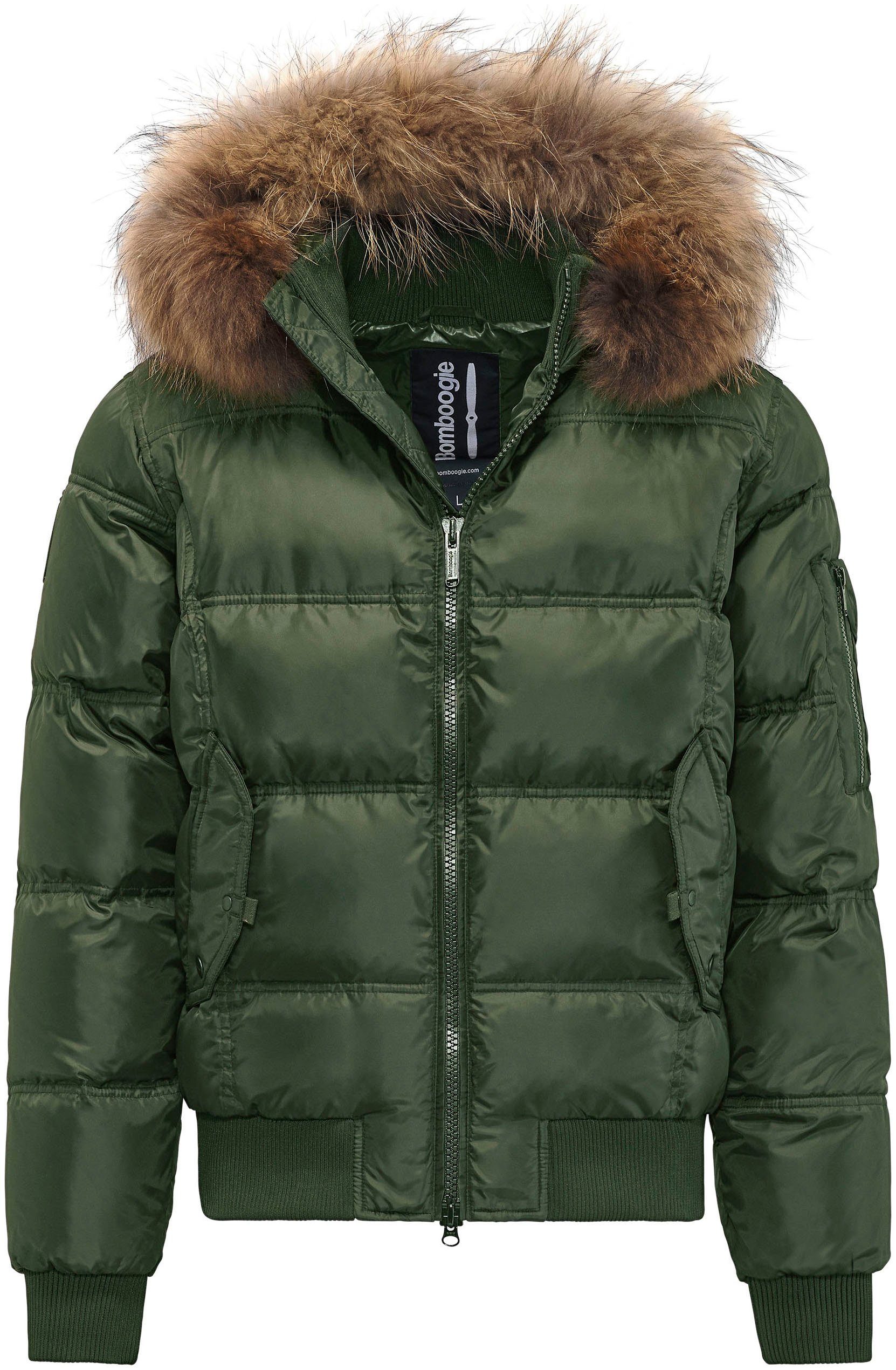 OLIVE_NIGHT Bomboogie Fellimitat Daunenjacke Kapuze mit der an