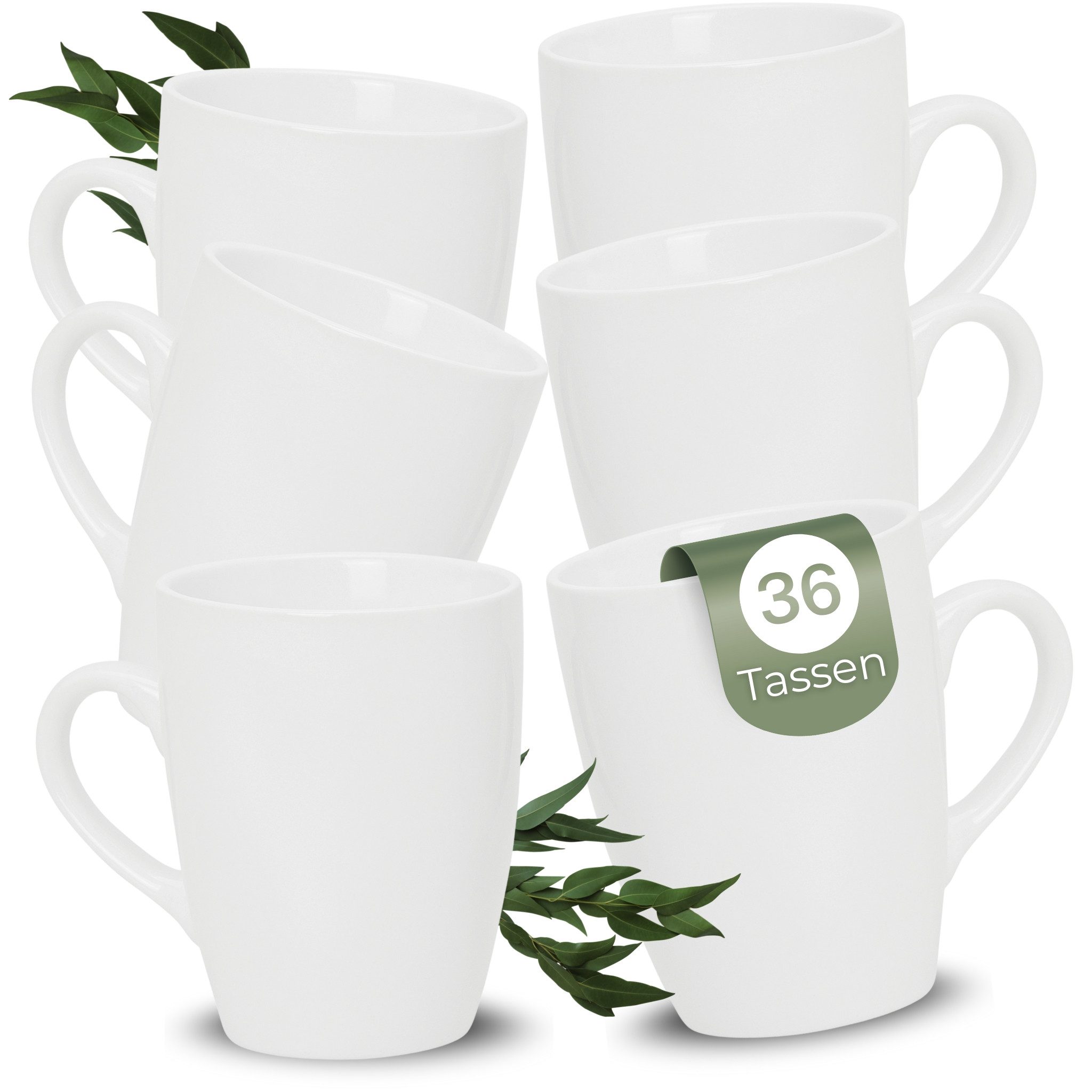 matches21 HOME & HOBBY Tasse Kaffeetassen 36er Set aus Keramik 340ml, Teetassen in Weiß, Keramik, Moderne Kaffeebecher Spülmaschinenfest & Mikrowellengeeignet