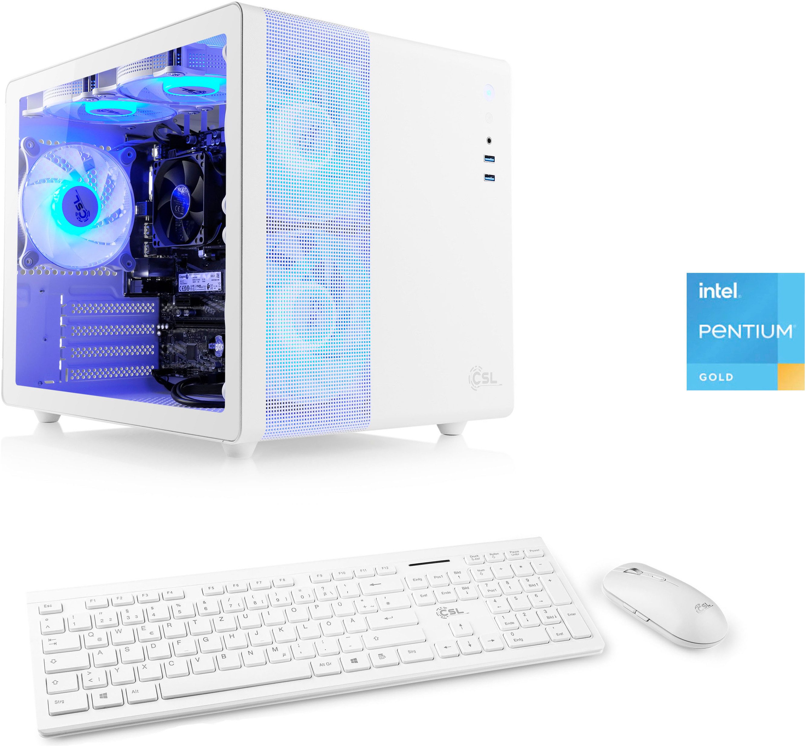 CSL Cube V24238 PC (Intel Pentium Gold G7400, 16 GB RAM, 500 GB SSD, Luftkühlung)