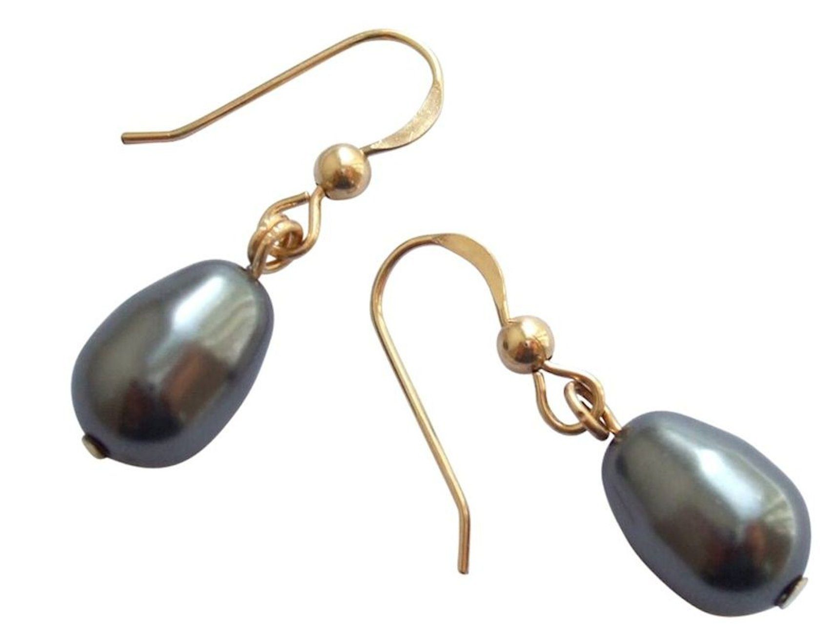 Gemshine Damen Ohrringe Perlen Silber Grau Tropfen Vergoldet 11 mm 