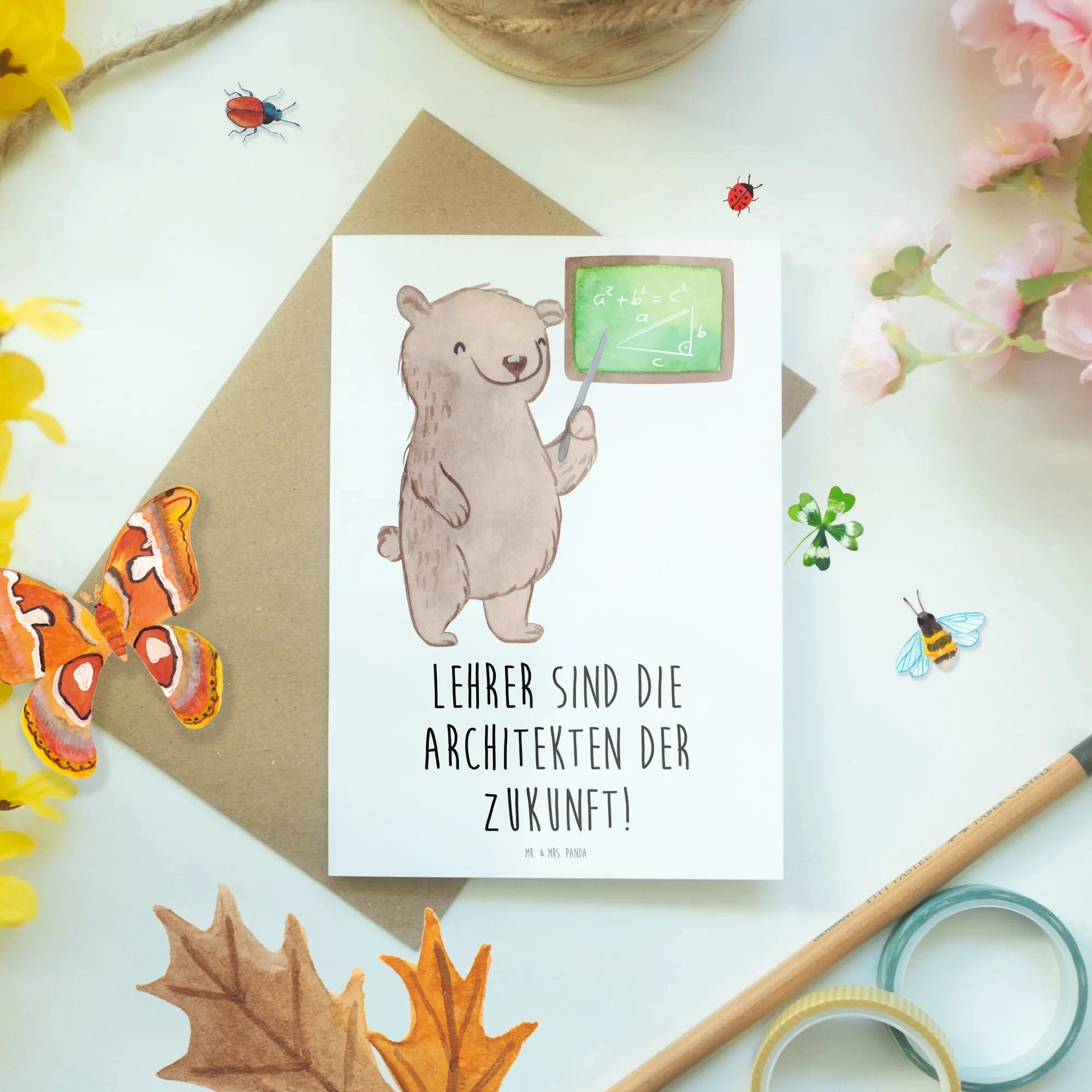 Thumbnail - Mr. & Mrs. Panda Grußkarte Lehrer Zukunftsarchitekten - Weiß - Geschenk, Architekten der Zukunft, Einzigartiges Design