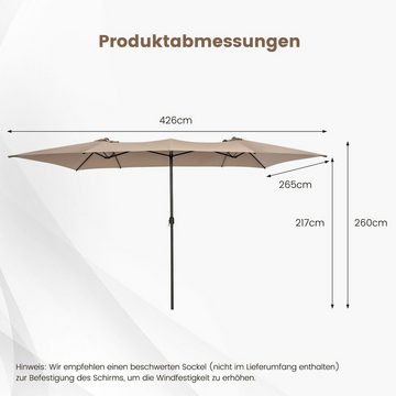 KOMFOTTEU Sonnenschirm Doppelsonnenschirm, mit 10-Rippen-Struktur & Handkurbel, 430 x 260 cm