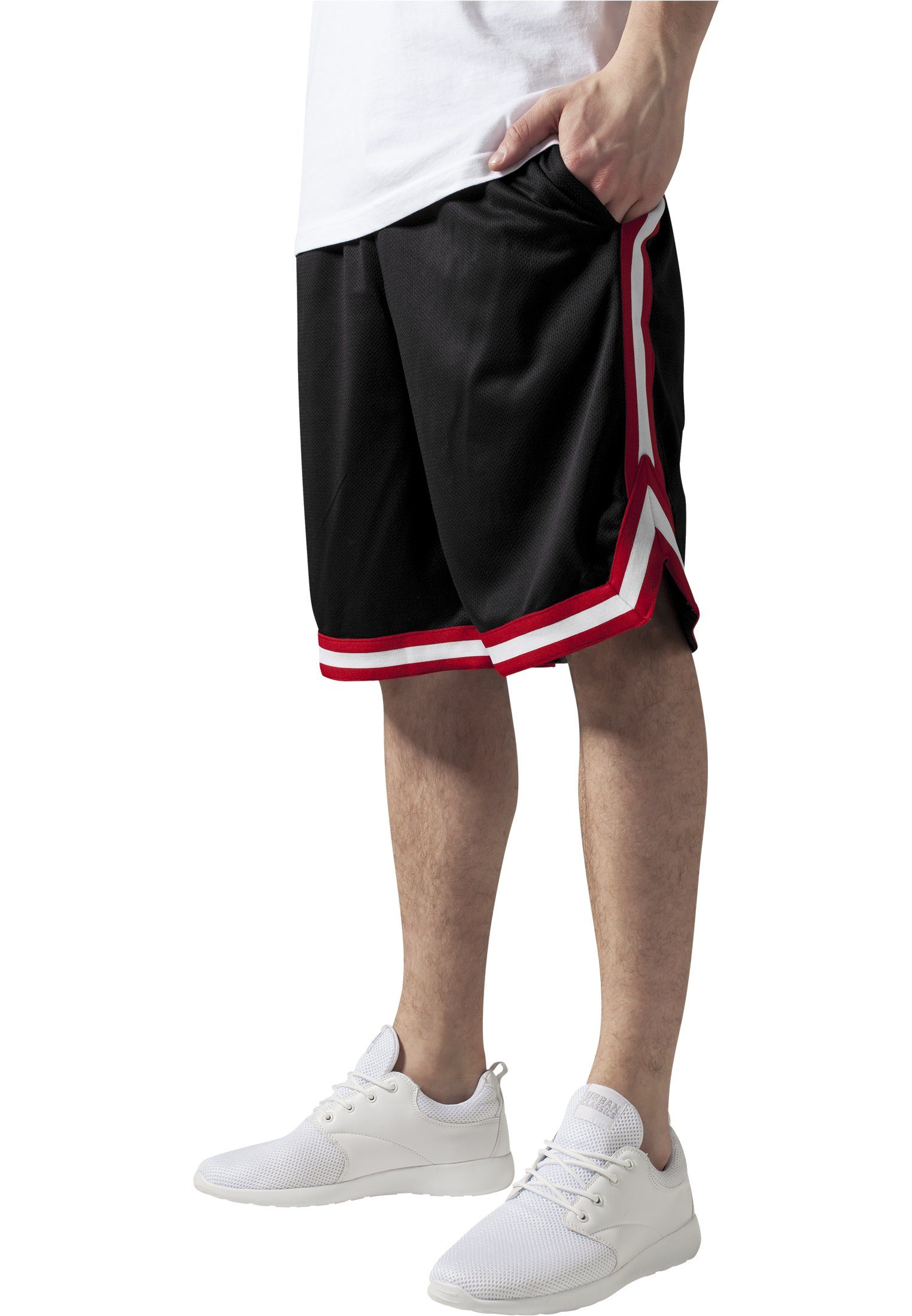 URBAN CLASSICS Stoffhose Herren Stripes Mesh Shorts (1-tlg) black/red/white