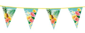 Karneval-Klamotten Einweggeschirr-Set Party Set Hawaii Blume Hibiskus + Deko Wimpelkette, Partygeschirr Pappteller Pappbecher Servietten