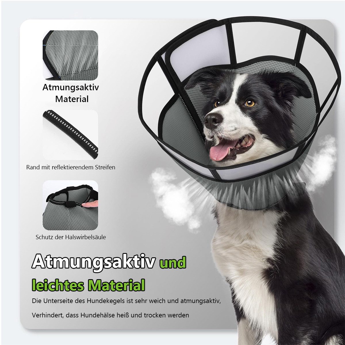 Novzep Schutzkragen Hundehalskrause XL,Graue Hundehalsband,atmungsaktiv,mehrere Größen, leicht und bequem,schützendes Halskrause