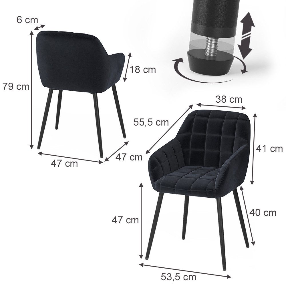 Vicco Esszimmerstuhl Relio, Schwarz, 53.5 x 55.5 cm 2er-Set (2 St)