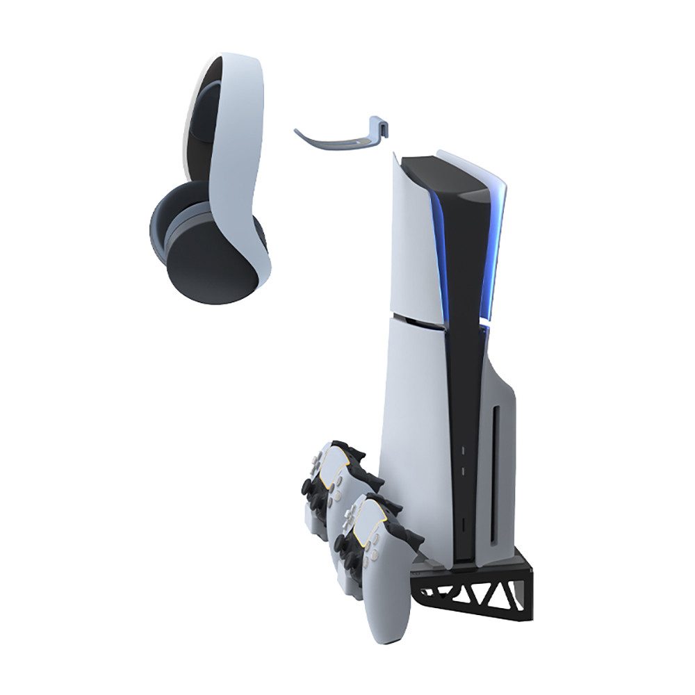 Fyrove Wall Mount Wandhalterung PS5 Slim mit Lüfter mit Controller-Ladegerät Controller-Ladestation (Controller-Ladegerät für PS5, Ladestation PS5 mit Kopfhörer – Bild 3 von 5