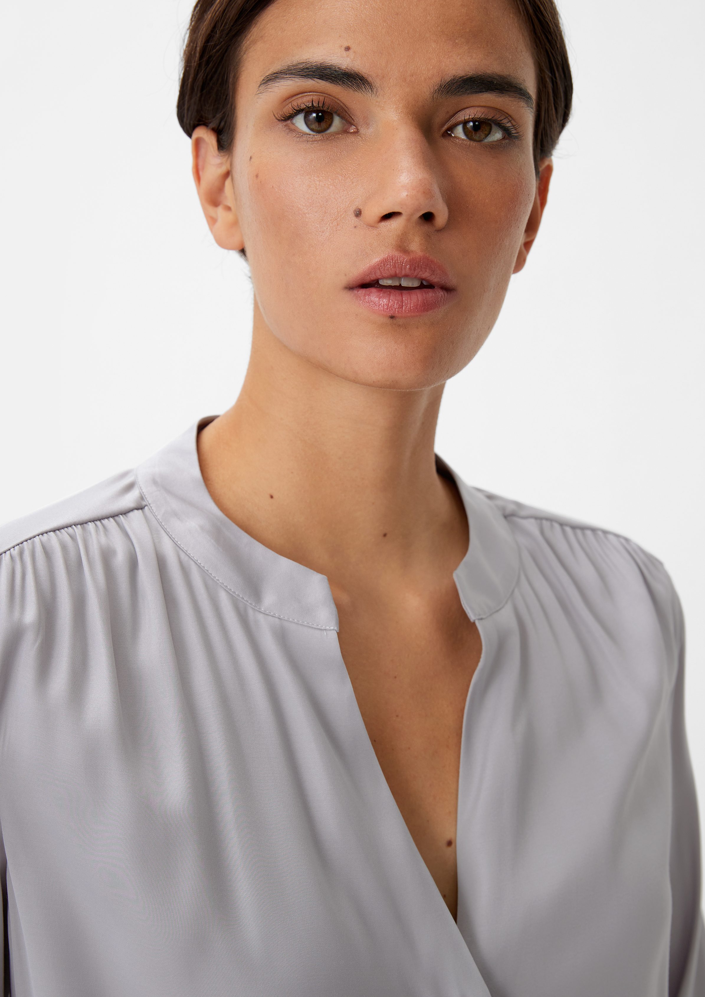 comma Langarmbluse Satinbluse aus Viskosemix Raffung günstig online kaufen