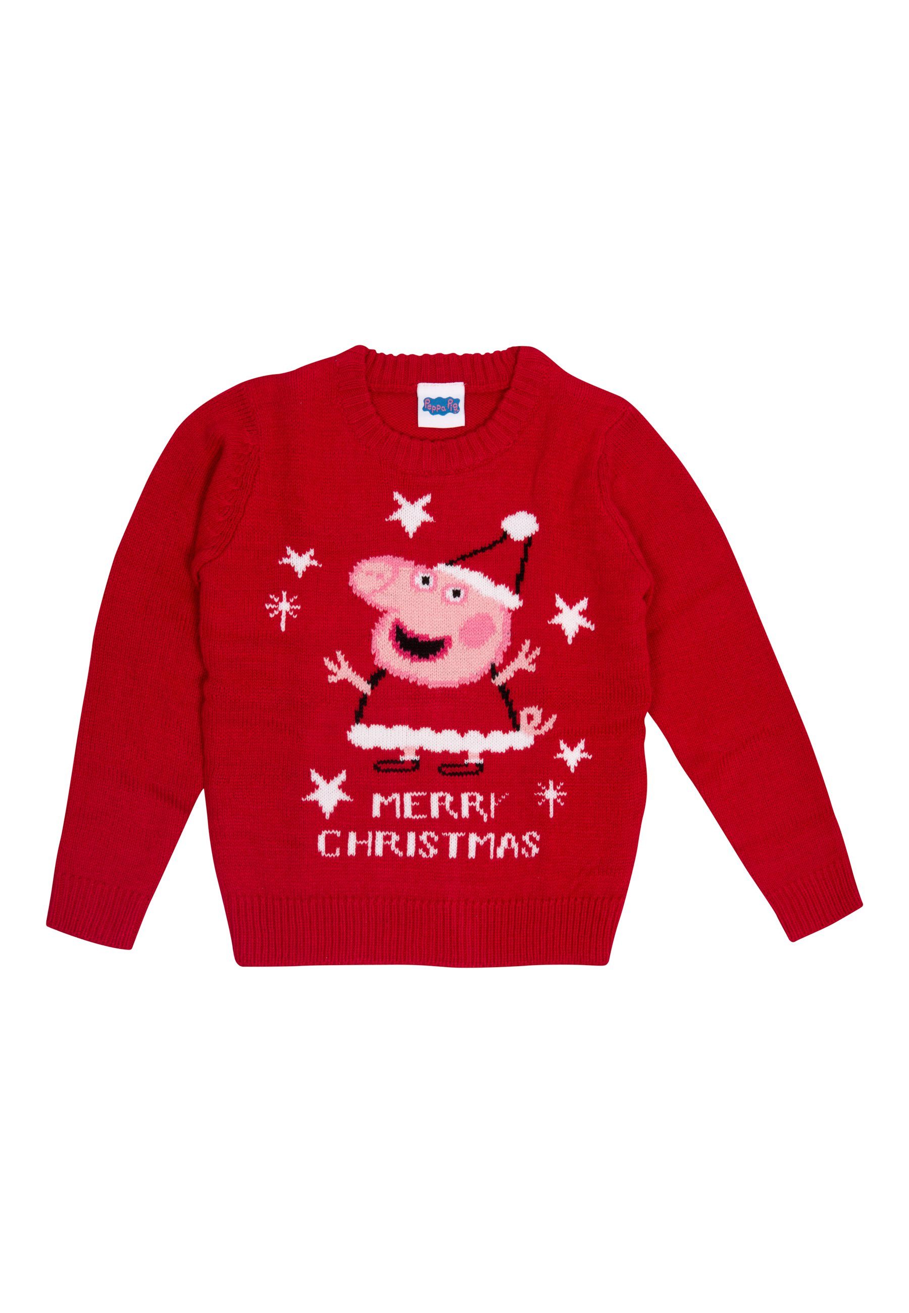 United Labels® Weihnachtspullover Peppa Kinder Rot Christmas für Wutz Sweater Ugly Weihnachtspullover