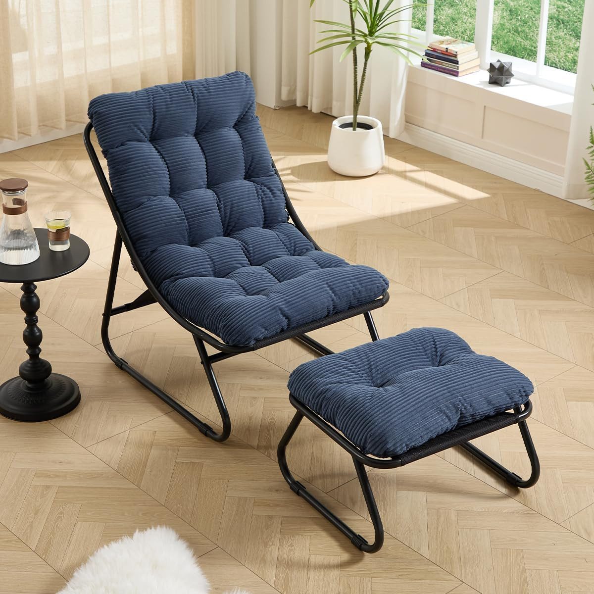 ANYSUN Loungesessel Ohrensessel Loungestuhl mit Fußstütze,Lazy Chair mit Ottoman, (Relaxsessel ohne Armlehnen,Liegenstuhl Lesesessel für Wohnzimmer Cord, Relaxsessel mit Hocker), drinnen & draußen für Terrasse, Balkon, Wohnzimmer, Schlafzimmer