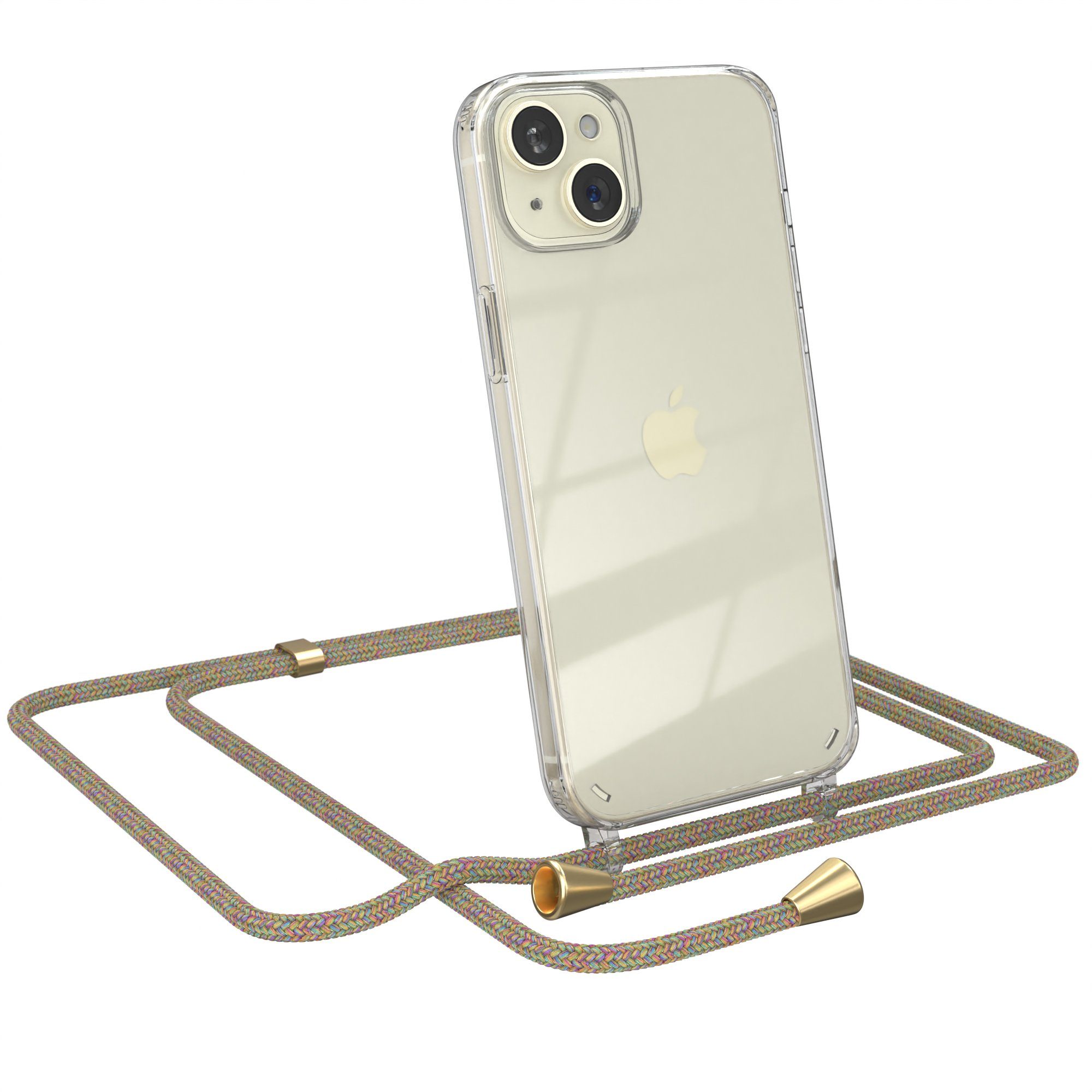 EAZY CASE Handykette Handykette ohne/mit Magsafe für iPhone 15 Plus 6,7 Zoll, Ketten Hülle Schultergurt Schutz Hülle Tasche mit Band Bunt Clip Gold