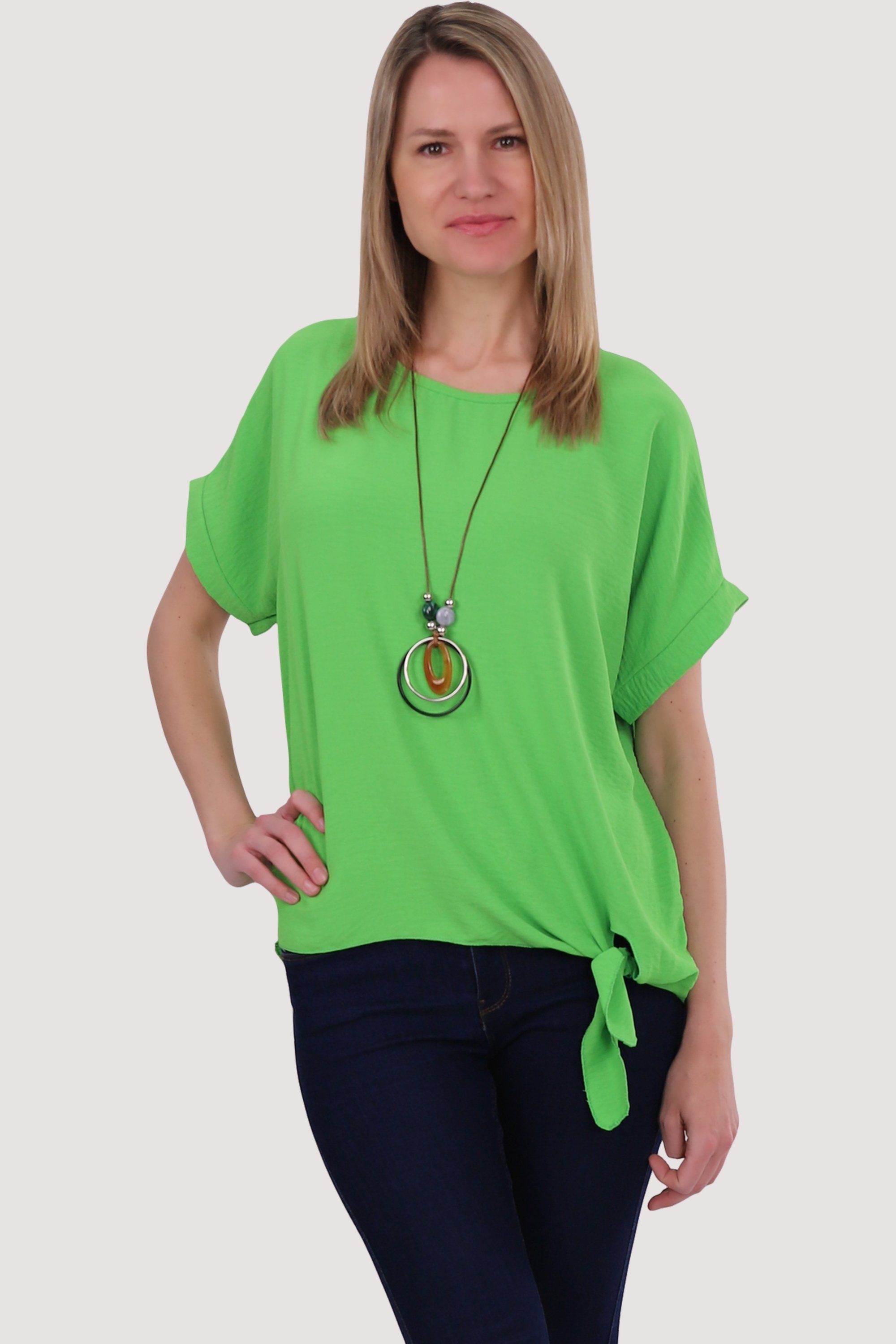 malito more than fashion Blusenshirt 10508 mit Bindeknoten und Kette Einheitsgröße hellgrün