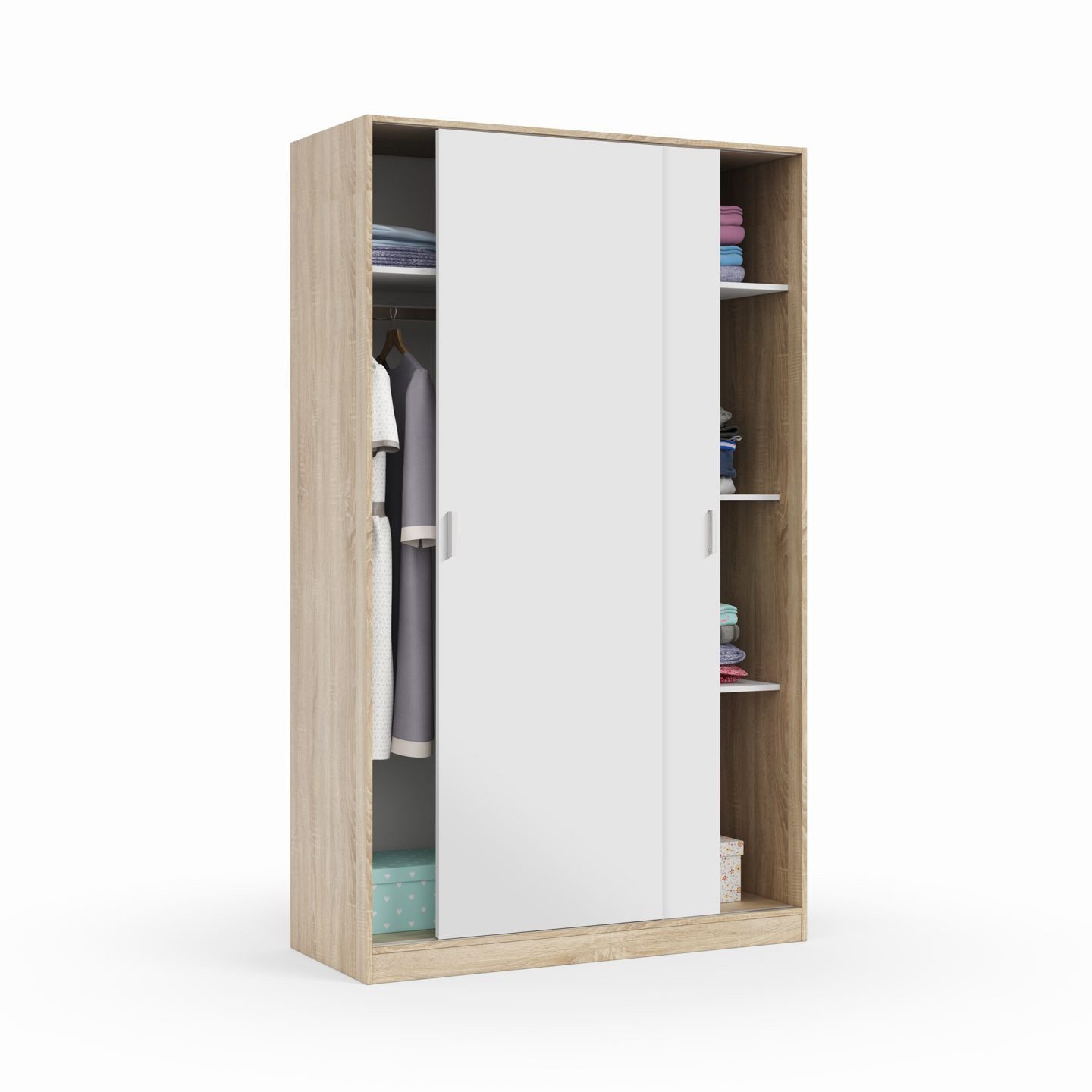 freiraum Schwebetürenschrank TOP in Canadian Eiche Dekor /Artik Weiß - 120x200x50 (BxHxT)