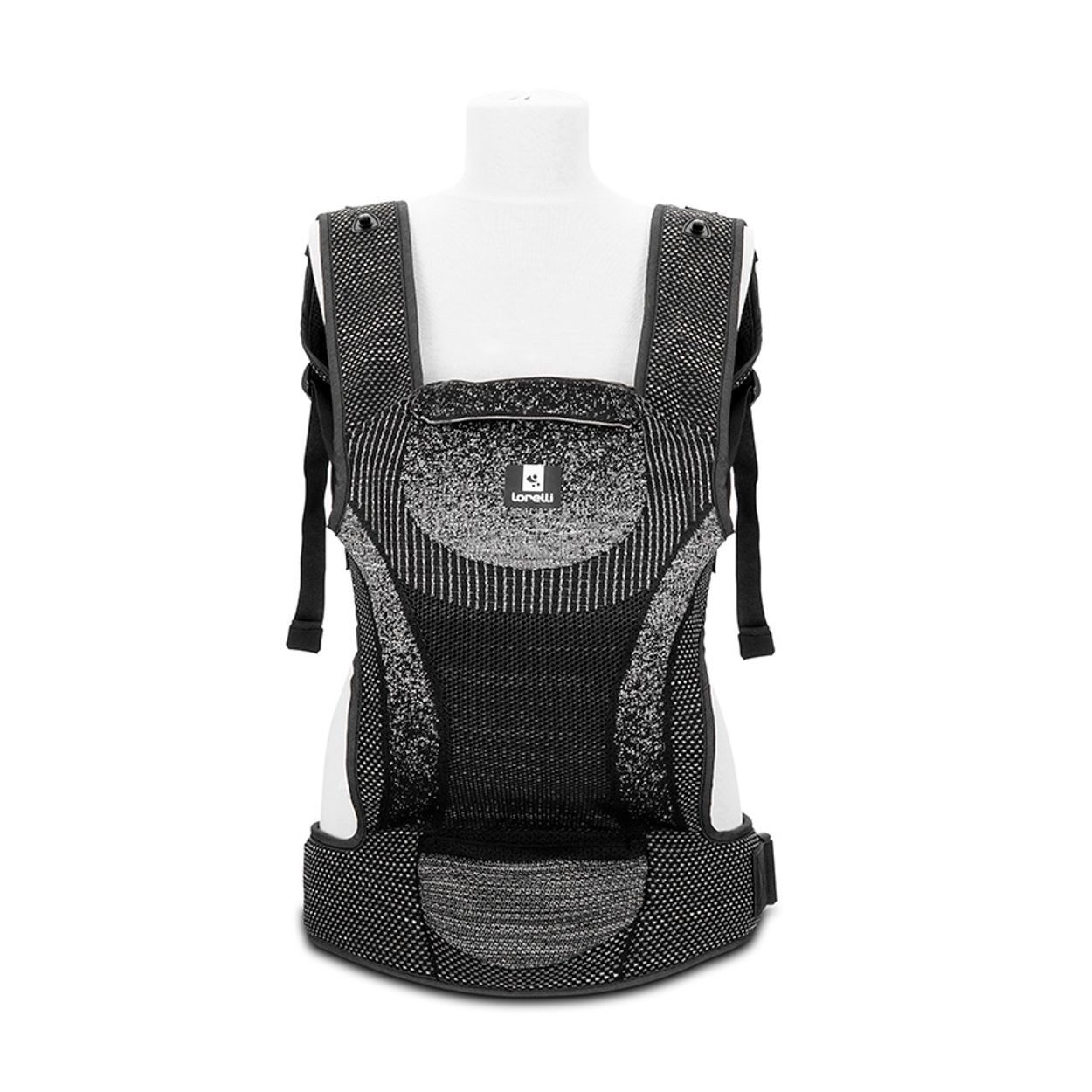 Lorelli Babytrage Mia 2 in 1, Flyknit-Gewebe, M-Position, Hüftgurt, Kopfstütze, Taschen, 4–36 Monate
