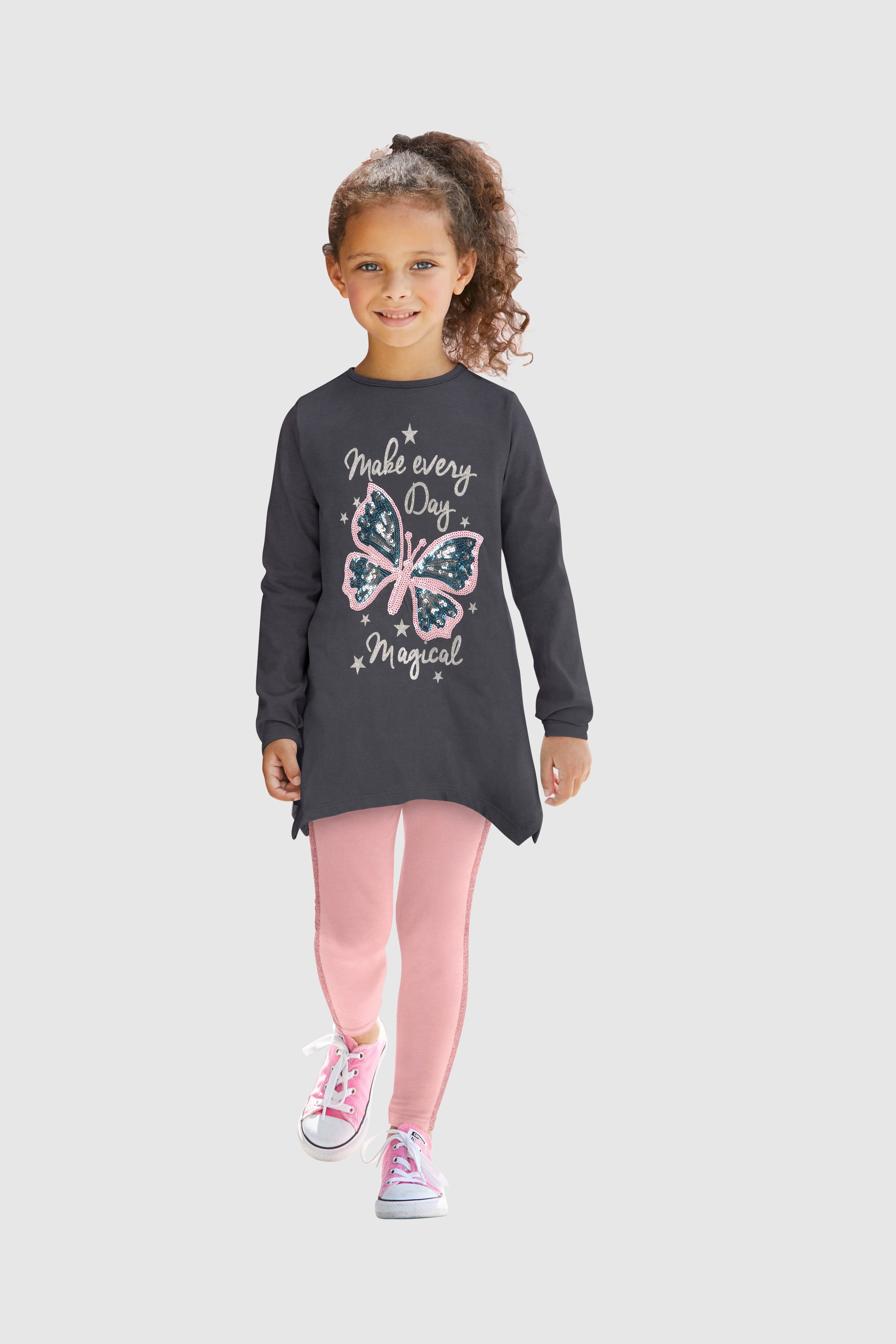 KIDSWORLD Langarmshirt & Leggings mit Glitzerdetails (Set)