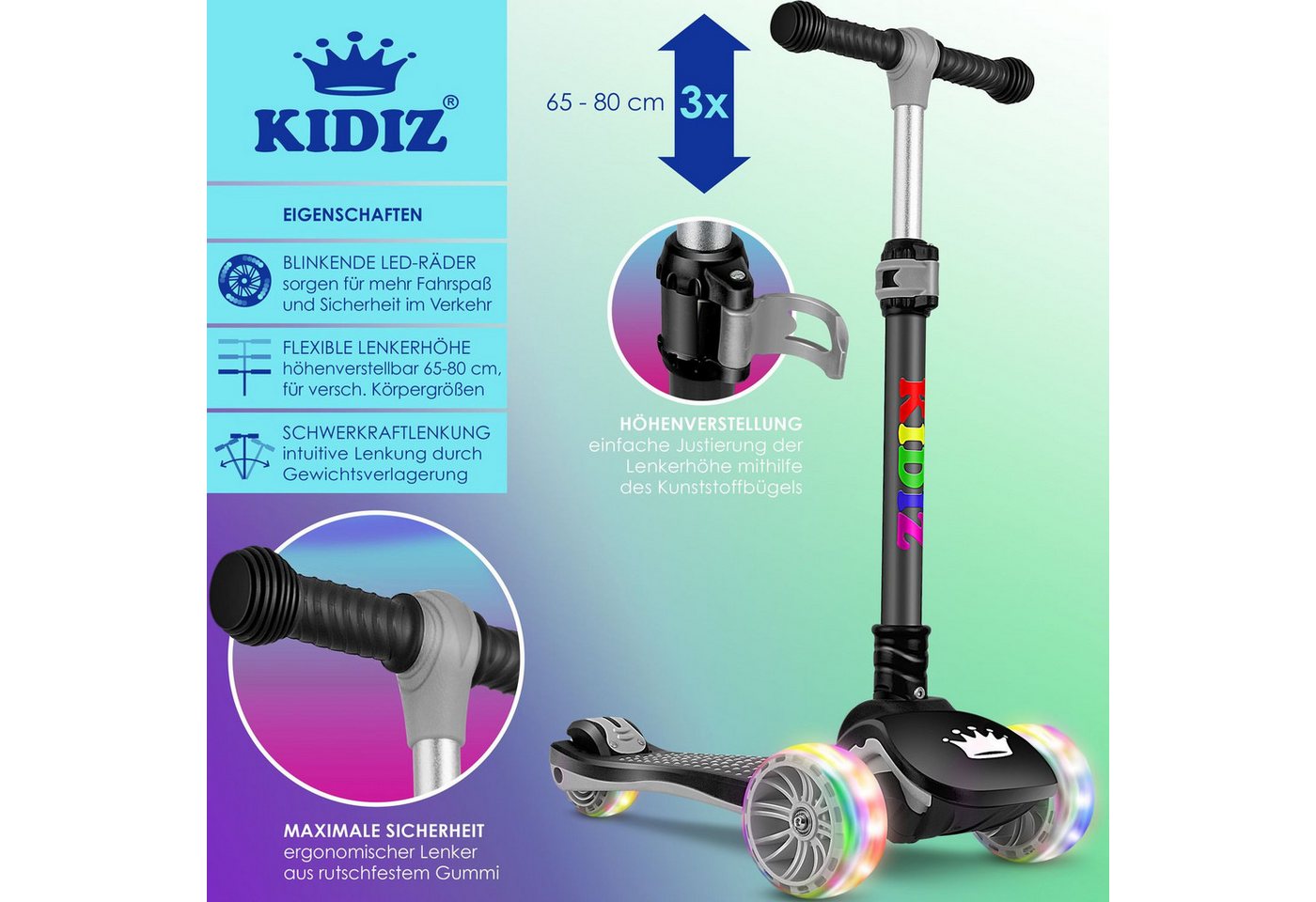 Thumbnail - KIDIZ Cityroller, Roller Kinder Scooter X-Pro2 Dreiradscooter mit PU LED Leuchten