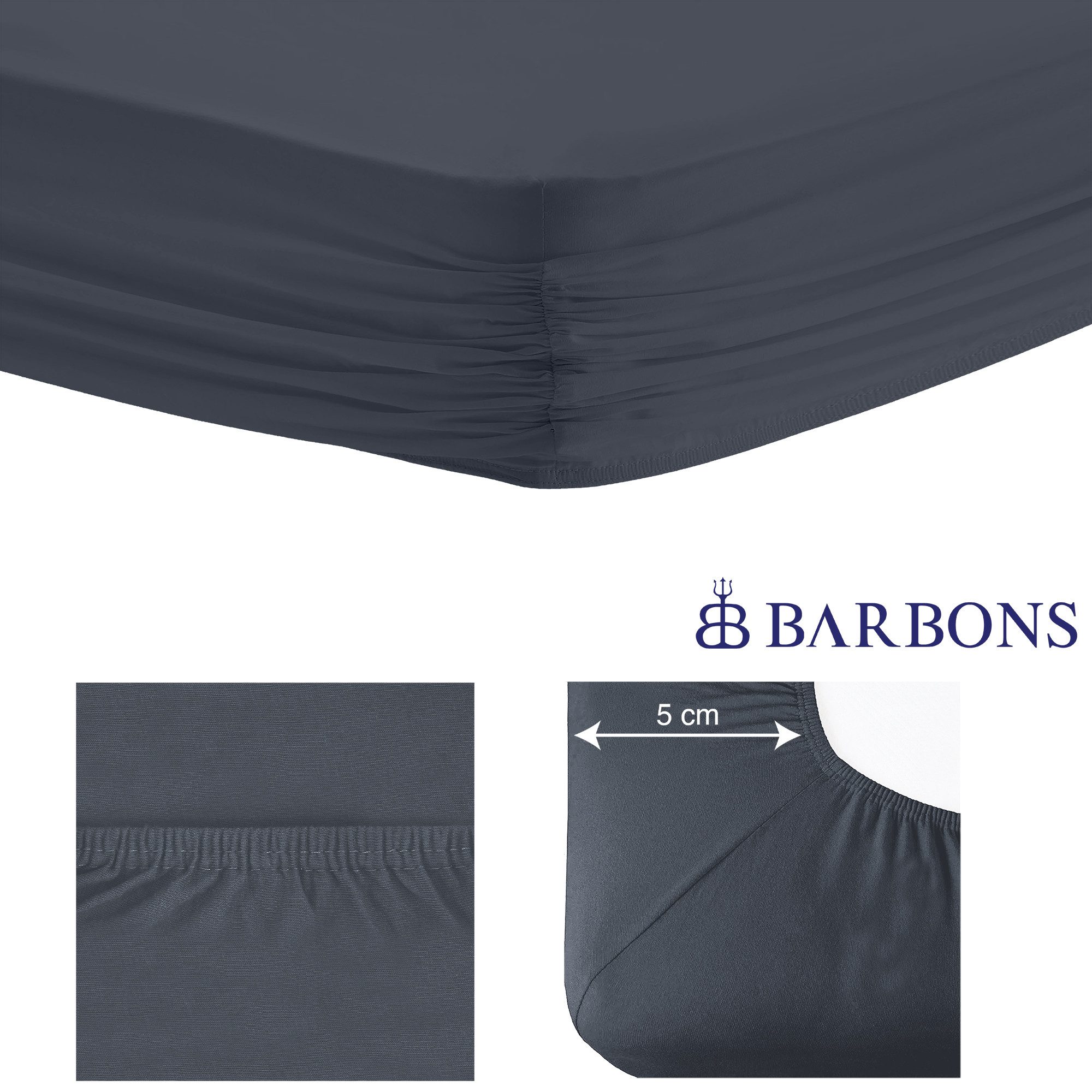 BARBONS Spannbettlaken Jersey 2er Bettlaken, 145 g/m² Spannbetttuch, bis zu 25cm Höhe, Topper, 100% Baumwolle, Gummizug: rundum, (2 Stück), Rundgummi, Atmungsak – Bild 4 von 5