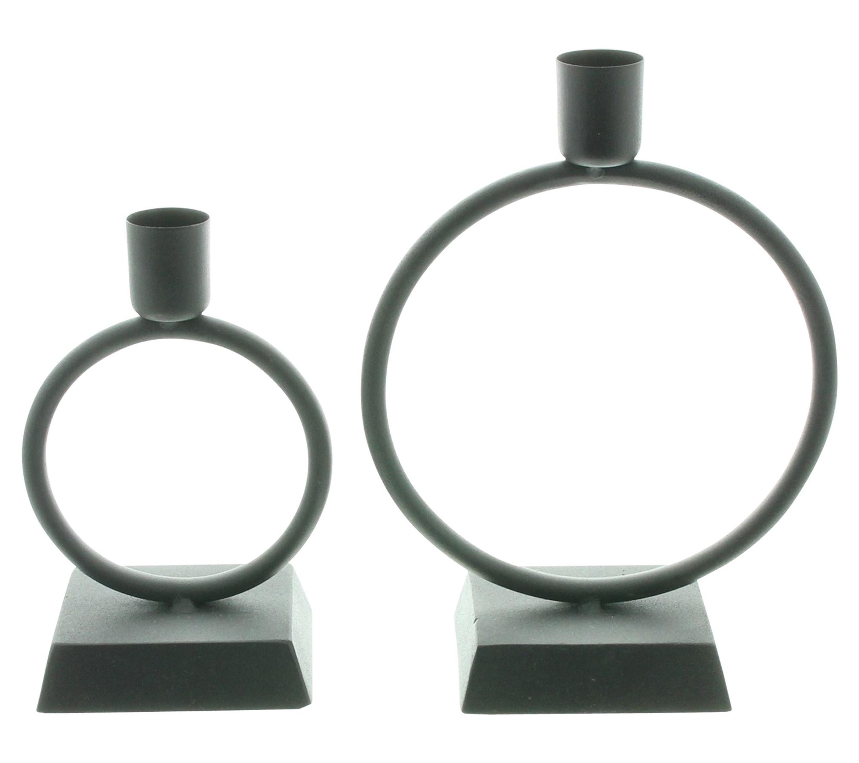 Tischkerzenhalter 2x Stabkerzenhalter Ring Metall schwarz 14+19cm – Kerzenständer