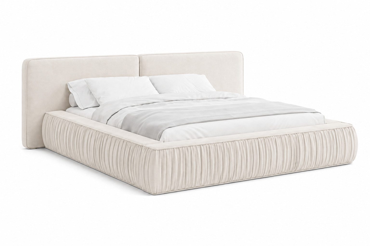 MOEBLO Polsterbett 08 (aus edlem Samt (Riviera Velours) – Modernes Designer-Doppelbett mit weich gepolstertem Kopfteil, stabilem Metall-Holz-Rahmen und großem B – Bild 4 von 5