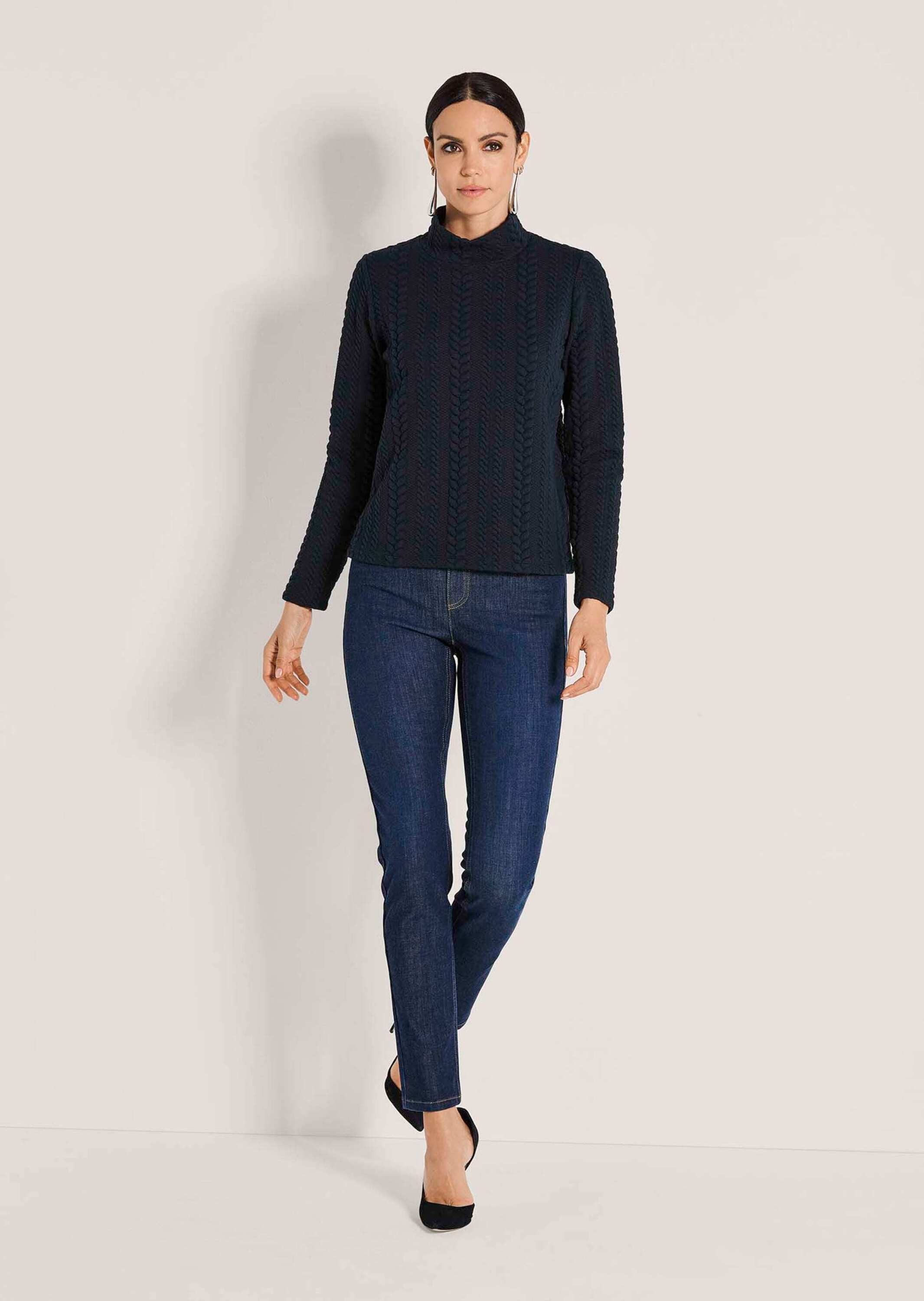 MADELEINE Langarmshirt Sweatshirt mit Zopfstruktur Kastige Silhouette mit Reißverschluss und Zopfstruktur