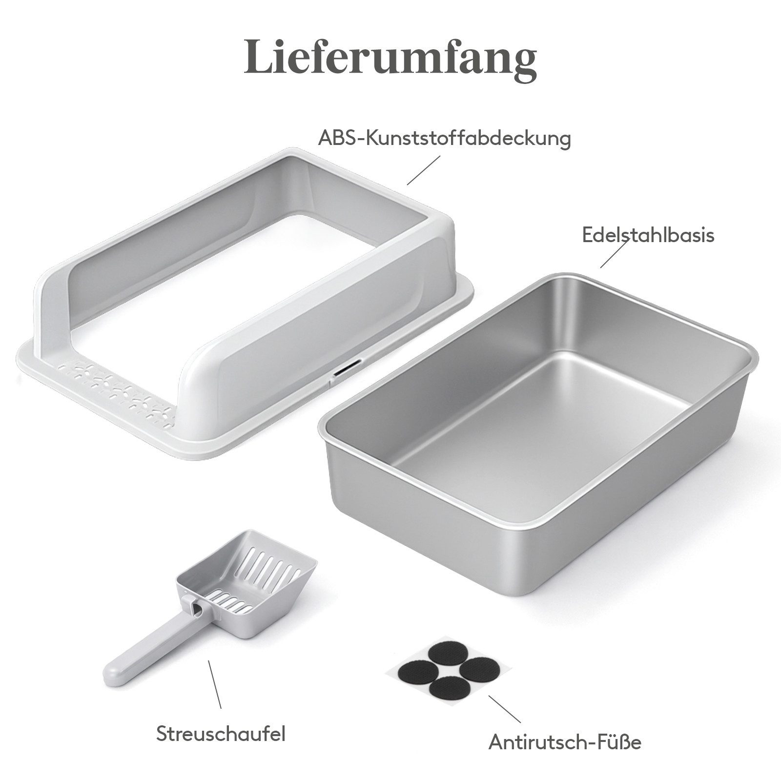 Lifewit Katzenhaus Katzenklo Edelstahl Große Katzentoilette hoher Rand mit Schaufel