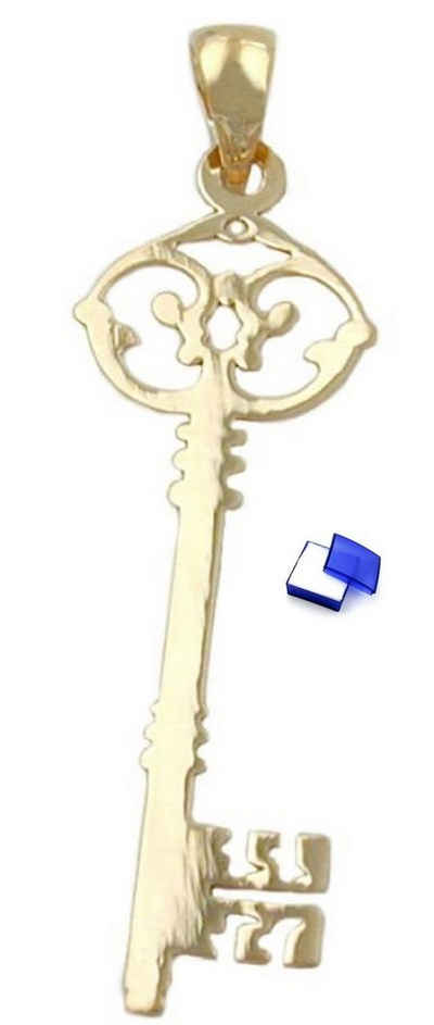 unbespielt Kettenanhänger Kettenanhänger Anhänger Schlüssel filigran aus 375 Gold 9 kt 33 x 11 mm inklusive Schmuckbox, Goldschmuck für Damen und Herren
