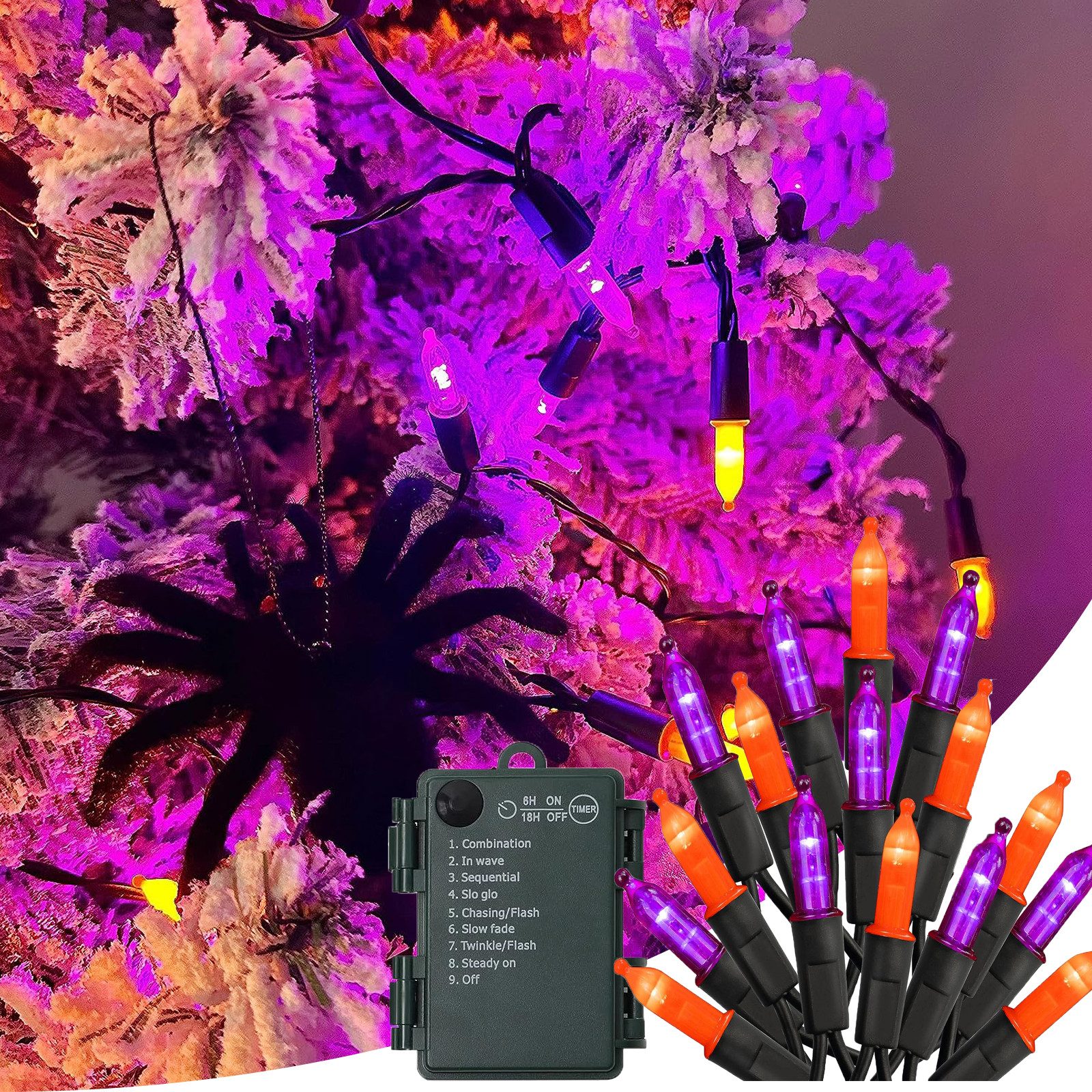 Jibenhome Lichterkette 50/100 LEDs LED-Lichterkette 8 Modi 3 AA-Batterienbetrieb, Weihnachtsbeleuchtung Feiertagsdekoration