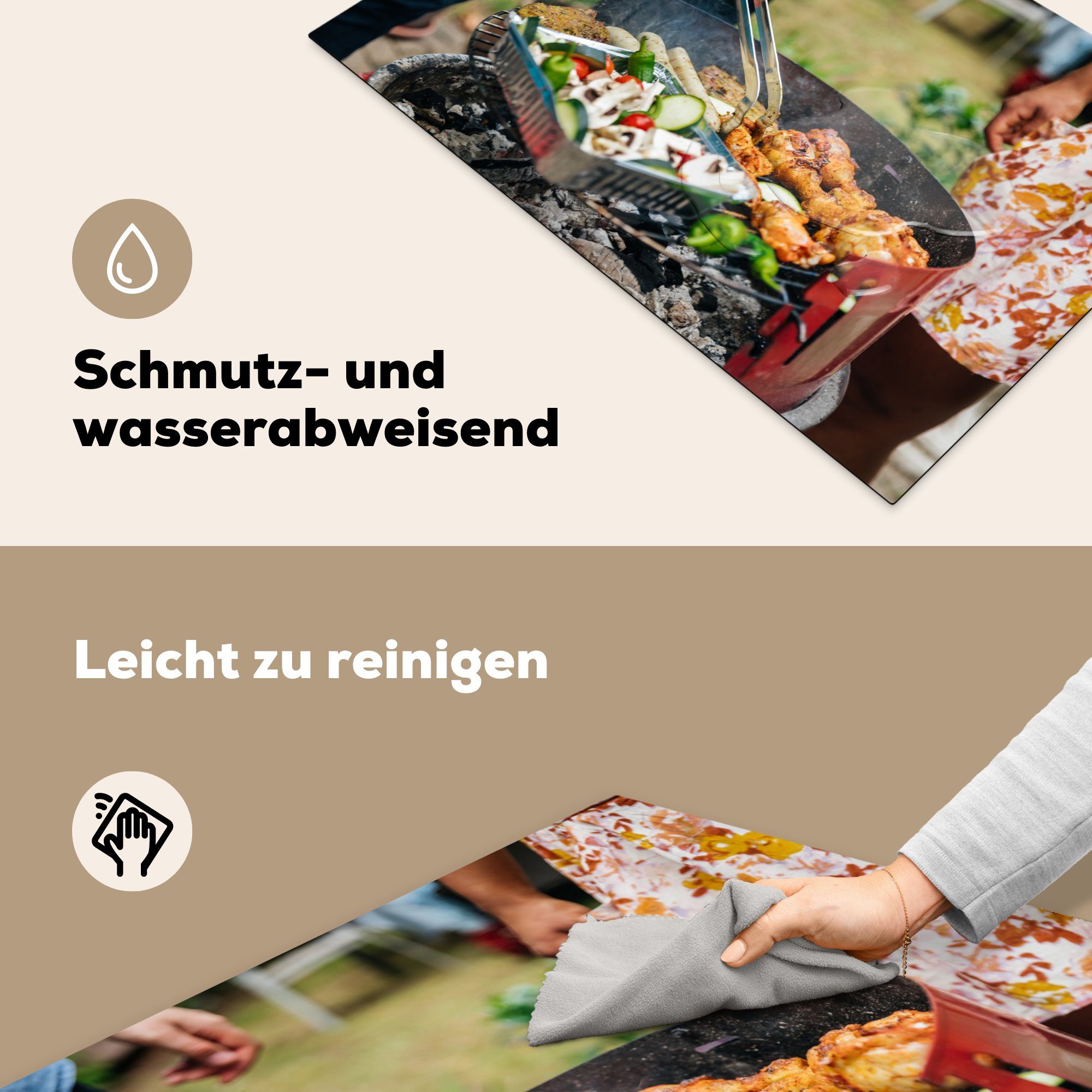 dem cm, (1 auf tlg), und Herdblende-/Abdeckplatte die Gemüse Fleisch Ceranfeldabdeckung Induktionskochfeld MuchoWow Vinyl, für Grill, 81x52 Schutz küche,