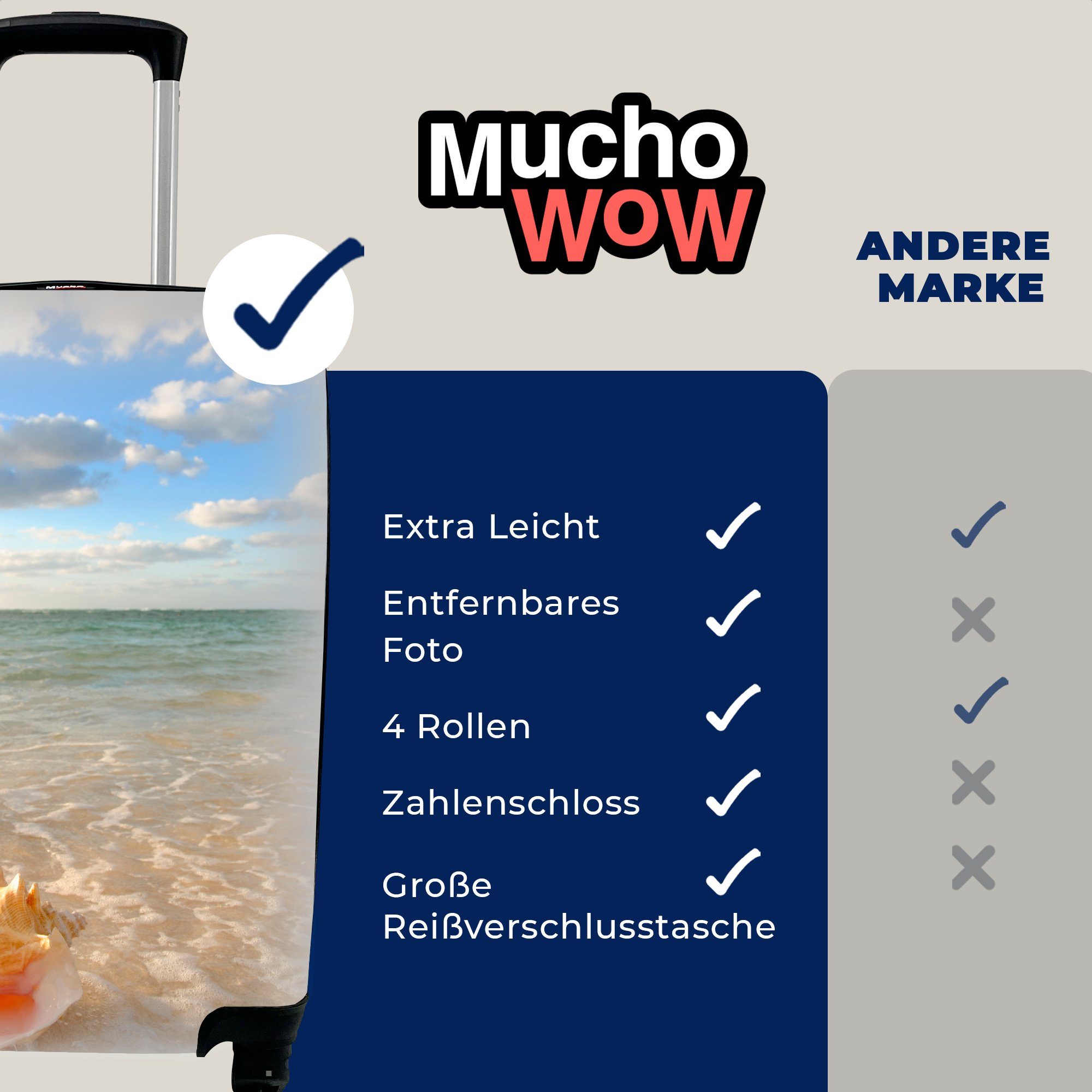 MuchoWow Handgepäckkoffer Muschel - Meer 4 für Reisetasche Himmel, Reisekoffer Handgepäck Ferien, Rollen, Trolley, rollen, - mit