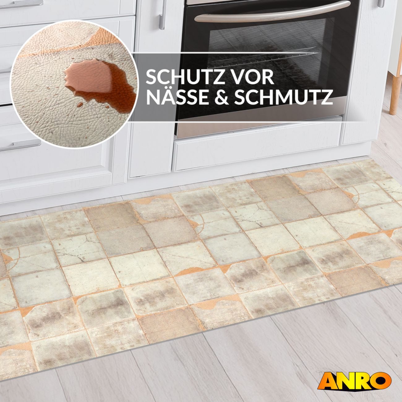 ANRO Küchenläufer abwaschbar Ethno LADY Läufer pflegeleicht Küchenteppich, Rechteckig, Höhe: 3 mm, robust schmutzabweisend 67x100cm Ethno Beige robust – Bild 5 von 5