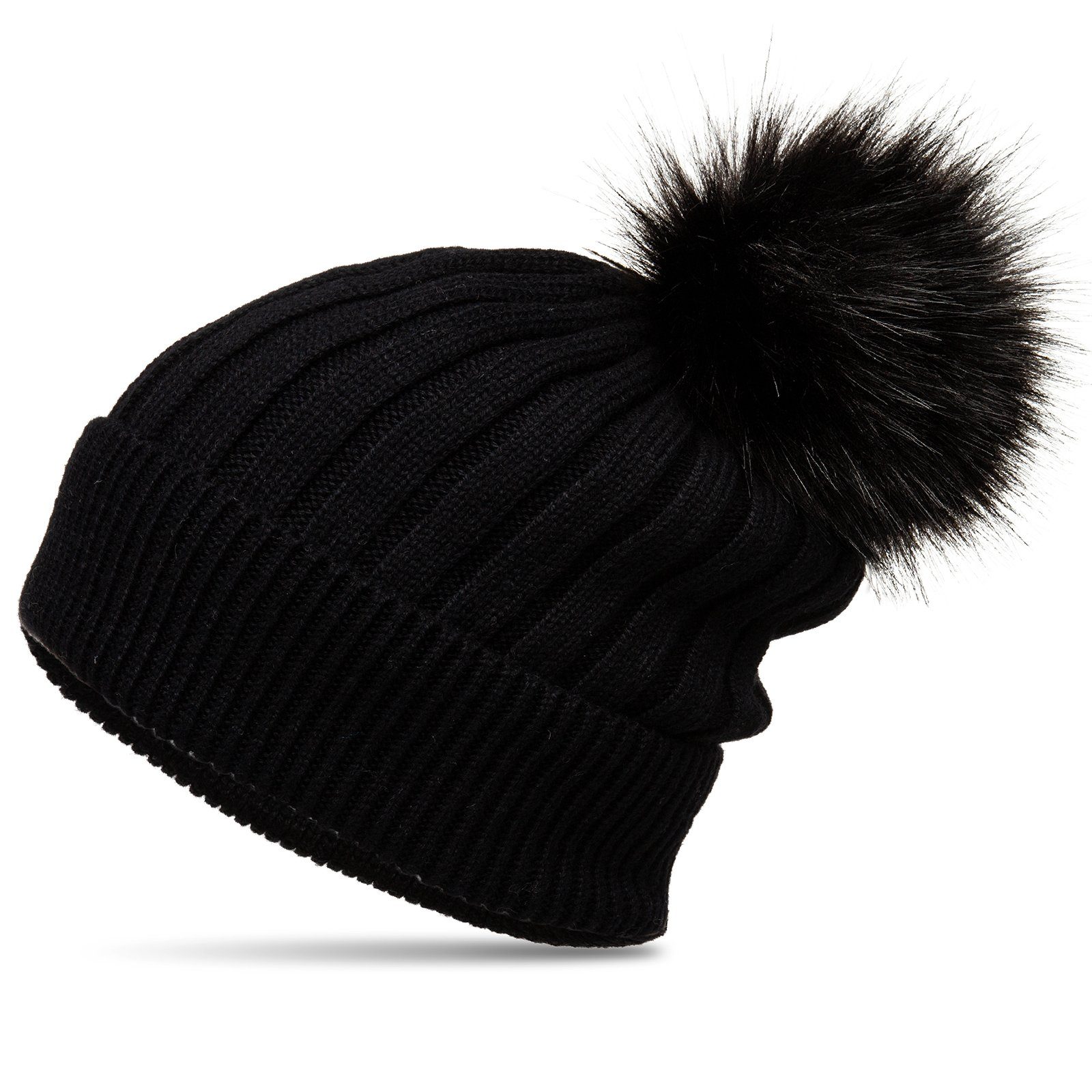 Caspar Bommelmütze MU204 Gefütterte Damen Strick Long Beanie Mütze mit Kuns günstig online kaufen
