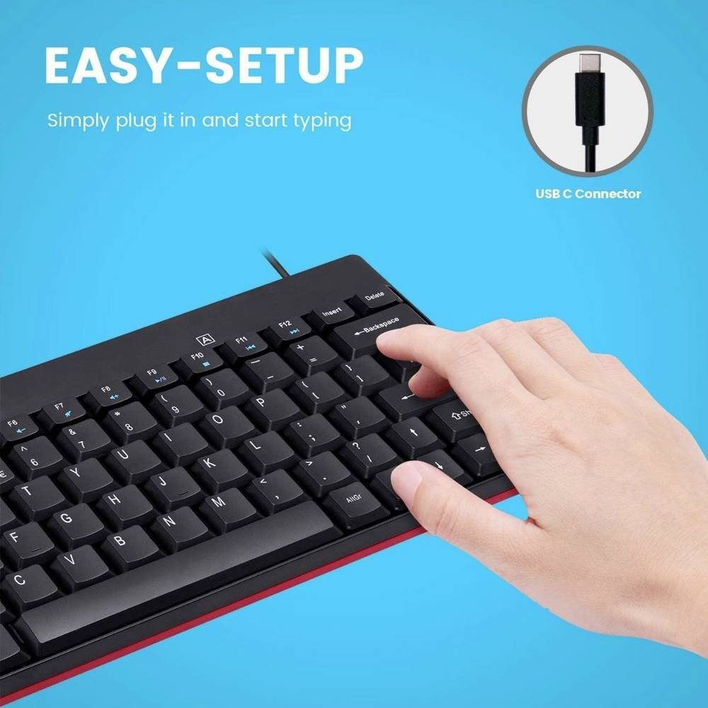 Perixx PERIBOARD-422 Kabelgebundene kompakte Mini Tastatur, USB-C Tastatur (USB-Anschluss)