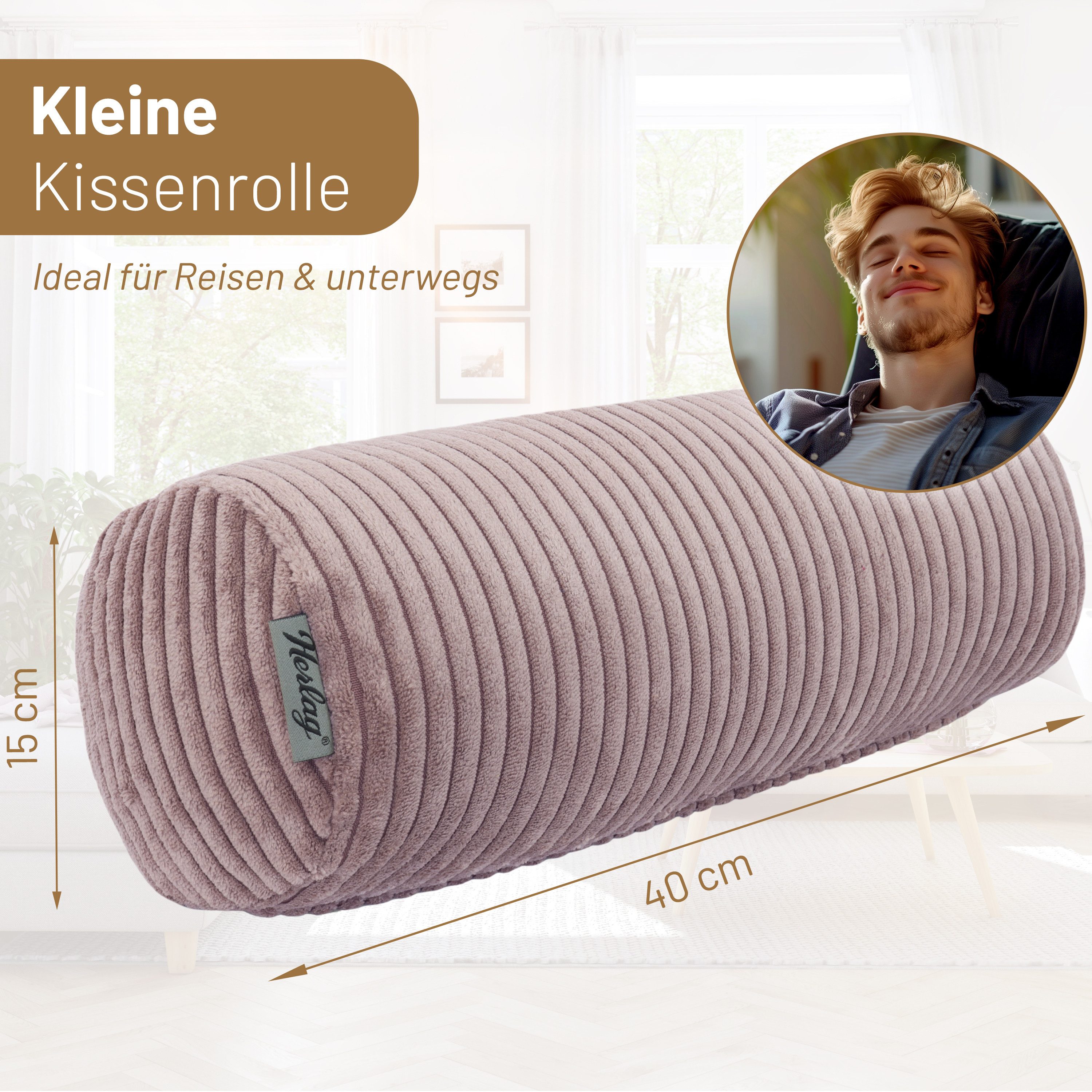 Herlag Nackenrolle Kissenrolle Sofarolle ELLA, 65x20cm oder 40x15cm, 9 Farben, Wohnzimmer, Schlafzimmer