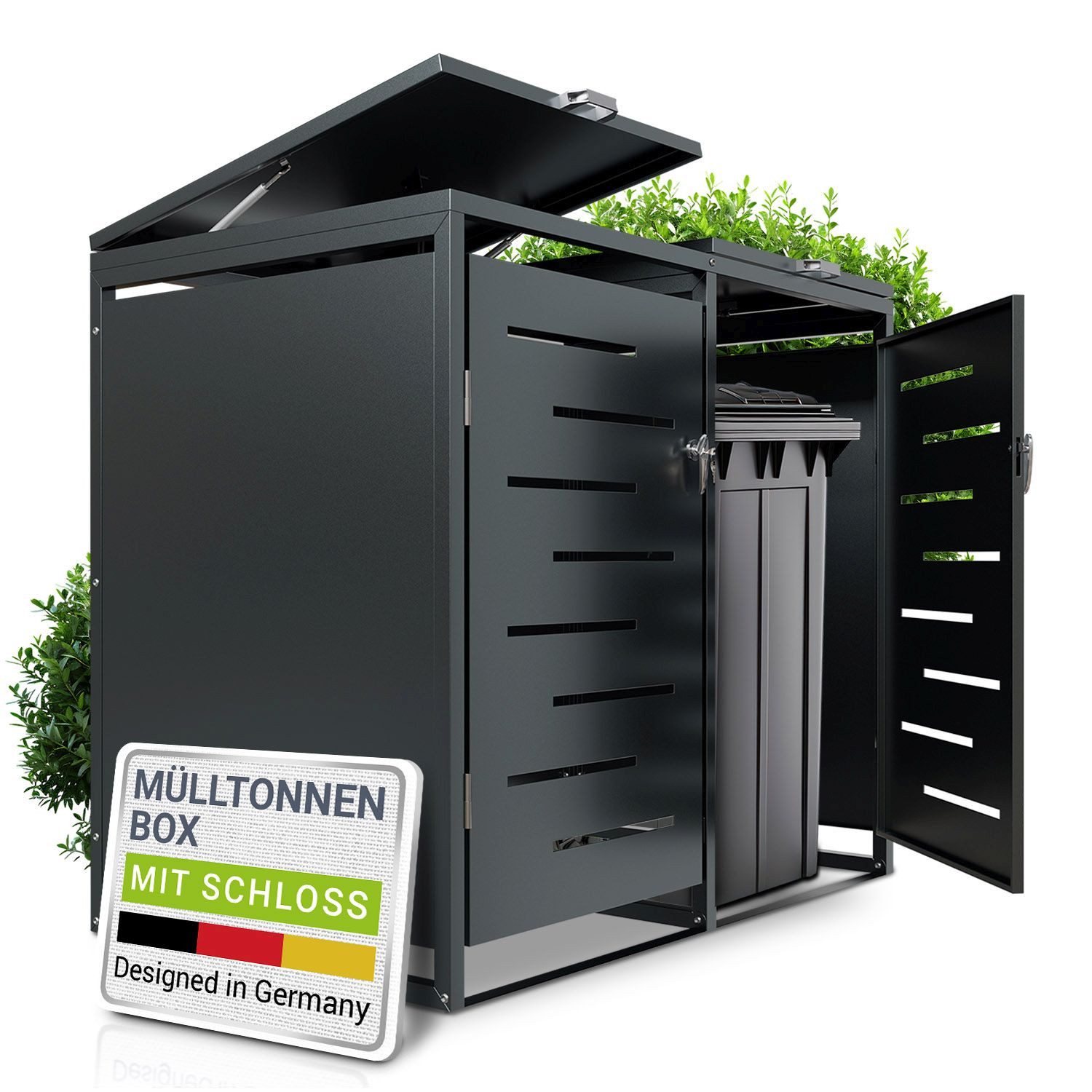 Juskys Mülltonnenbox Arel, 2er Metall Müllbox mit Dach, 120, 240 Tonne, abschließbar & modern