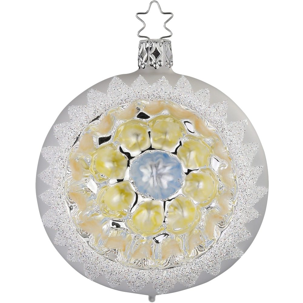 INGE-GLAS® Weihnachtsbaumkugel Reflexkugel Blüte blau/weiß (1 St), mundgeblasen, handbemalt