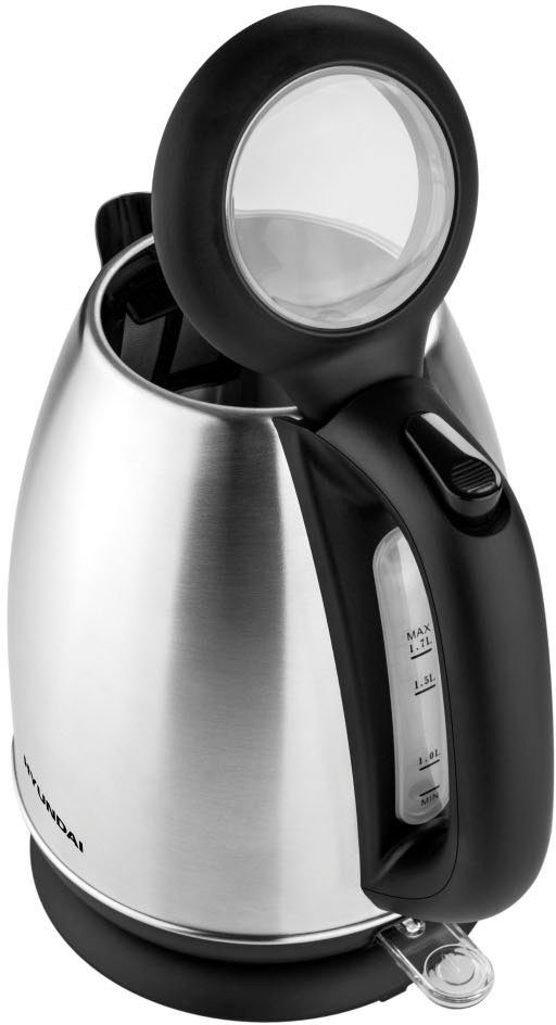 Hyundai Wasserkocher VK302, 1,7 l, 2200 W, Edelstahl, Doppelsicherheitssystem, transparenter Deckel