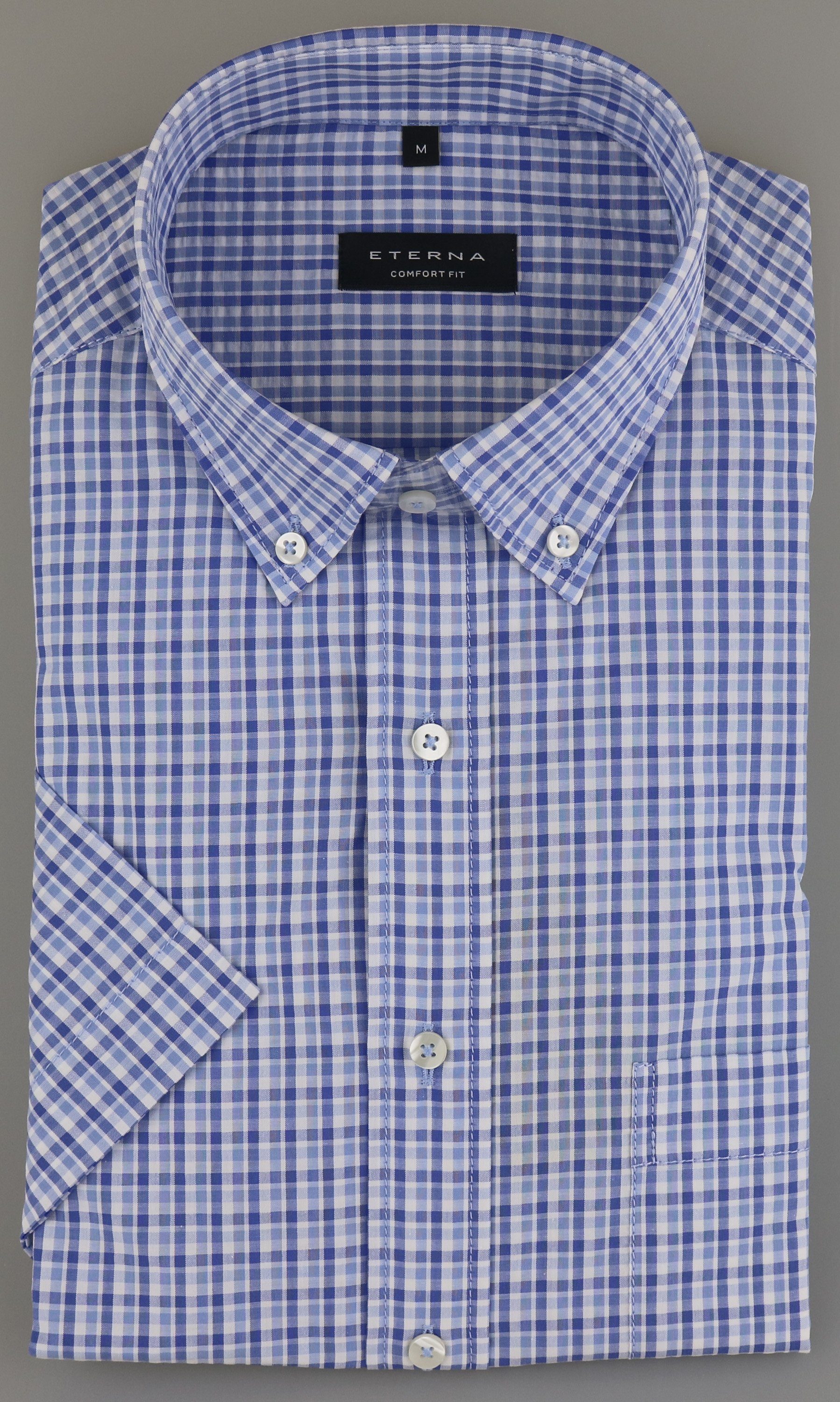 Eterna Klassische Bluse ETERNA COMFORT FIT Kurzarm Hemd blau-weiß kariert 2374-12-K294