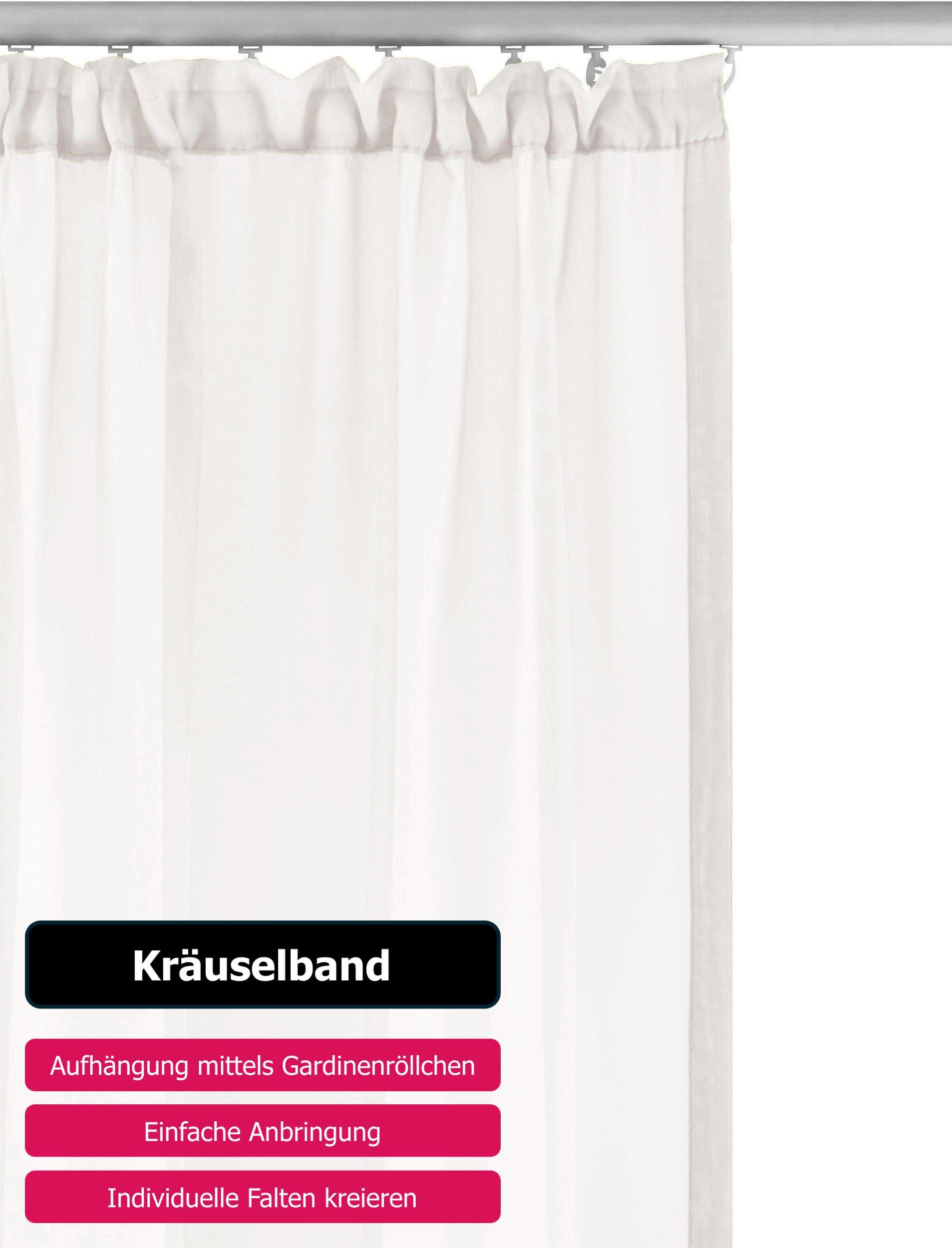 OTTO home Gardine XANA 1er- und 2er-Pack, Kräuselband, Topseller! (1 St), Kräuselband, transparent, Voile, Bestseller, einfarbig, 1 bzw. 2 Schals, pflegeleicht, – Bild 4 von 5