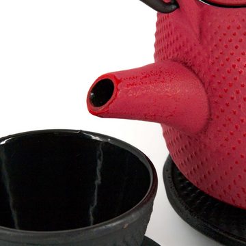 teayumi Teekanne AKEMI Tetsubin Komplett-Set Gusseisenkanne 800 ml Rot, 0.8 l, (Komplett-Set, 8-teilig), mit herausnehmbaren Edelstahlsieb, mit Henkel